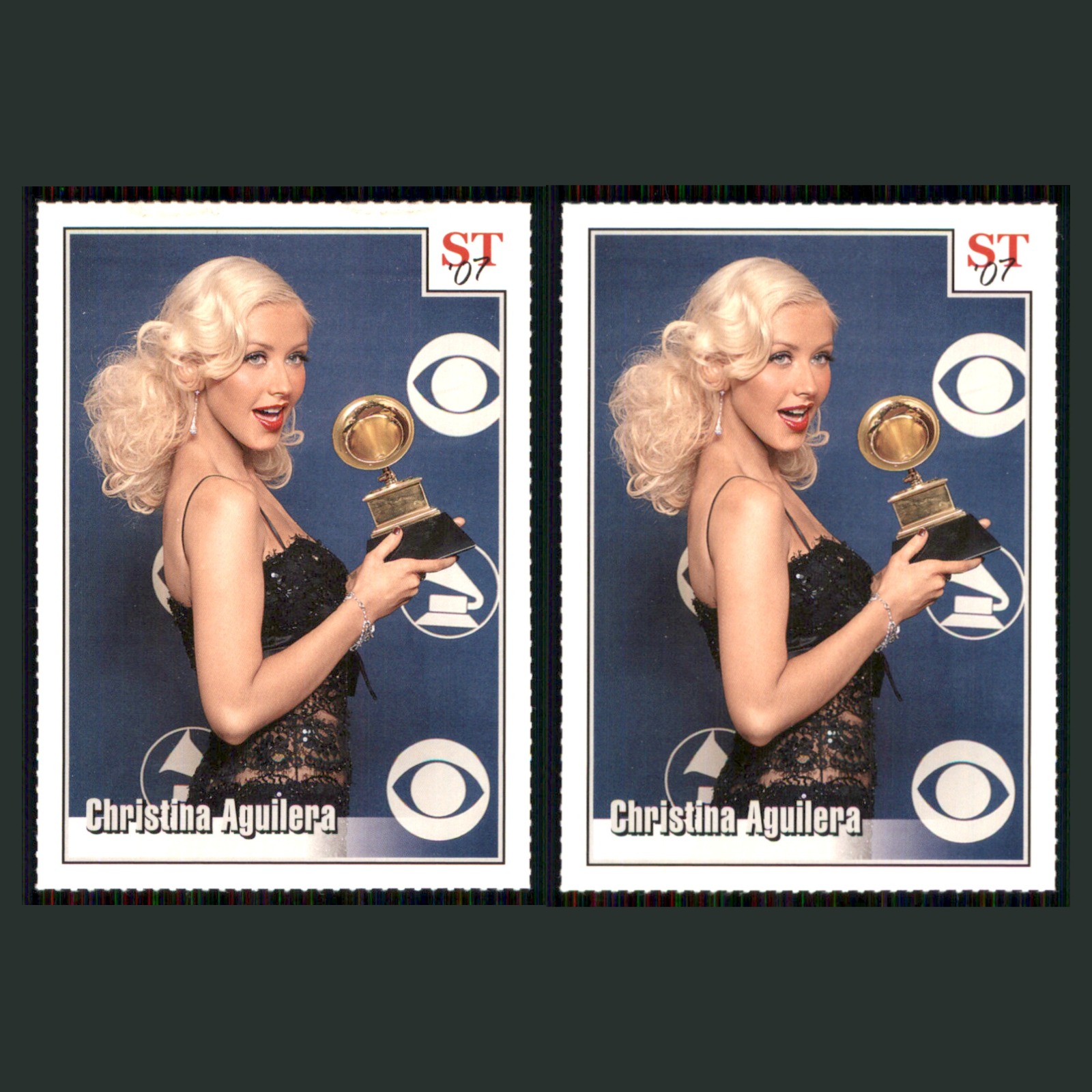 Christina Aguilera Lot 2 Music Cards 2007 Spotlight Tribute Set Collection NM card scans. Overall card condition is Near Mint.
