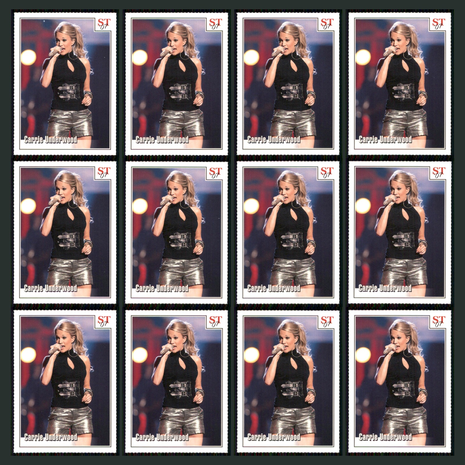 Carrie Underwood Lot 12 Music Cards 2007 Spotlight Tribute Set Collection NM card scans. Overall card condition is Near Mint.