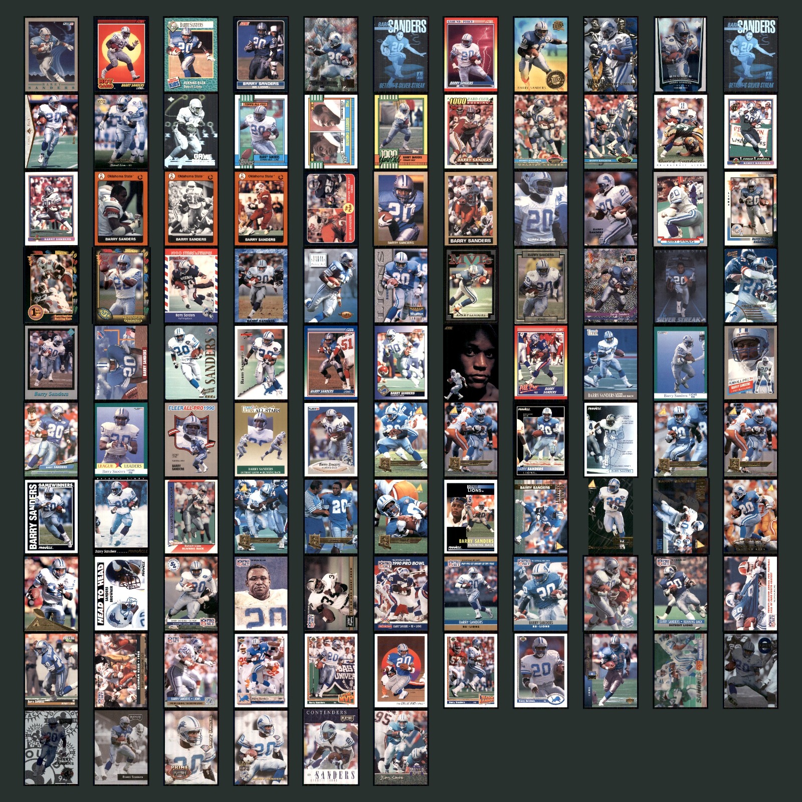 Barry Sanders Lot 105 Football Cards 1991 Fleer 91 Detroit Lions Set Collection card scans. Overall card condition is Near Mint.