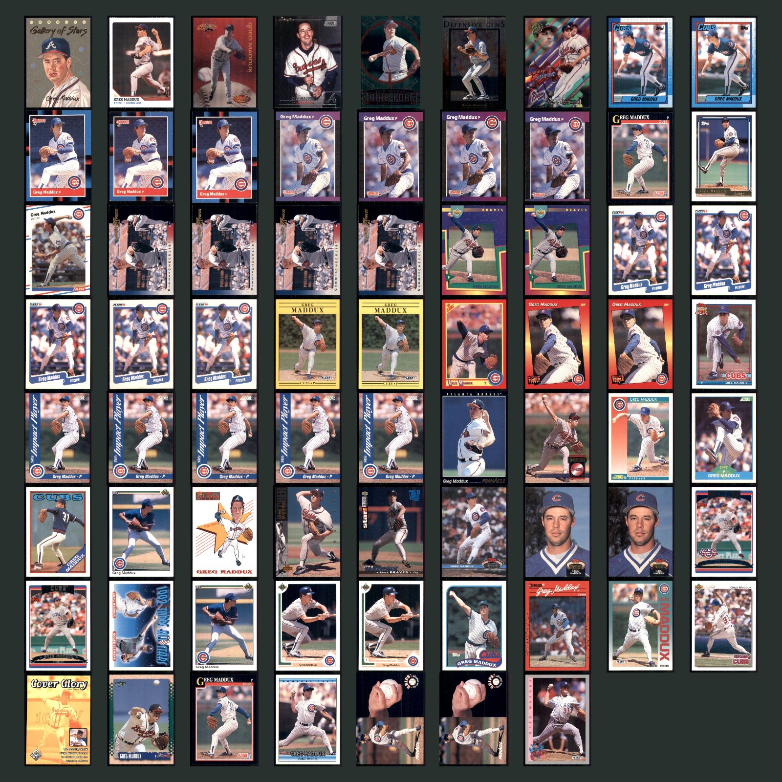 Greg Maddux Lot 70 Baseball Cards 1993 Donruss Gallery of Stars Atlanta Braves card scans. Overall card condition is Excellent.