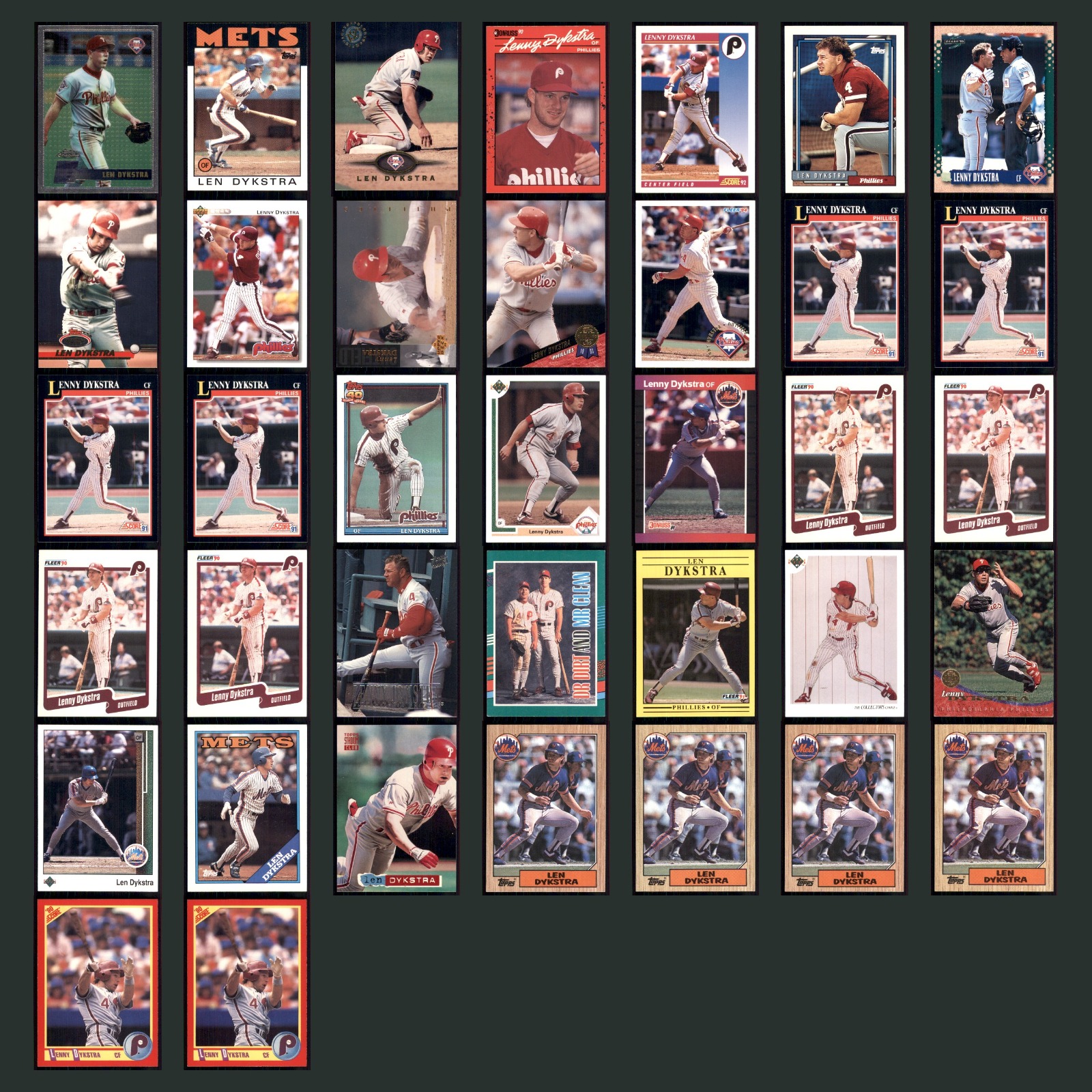 Len Dykstra Lot 37 Baseball Cards 1996 Topps Chrome Philadelphia Phillies Set EX card scans. Overall card condition is Excellent.