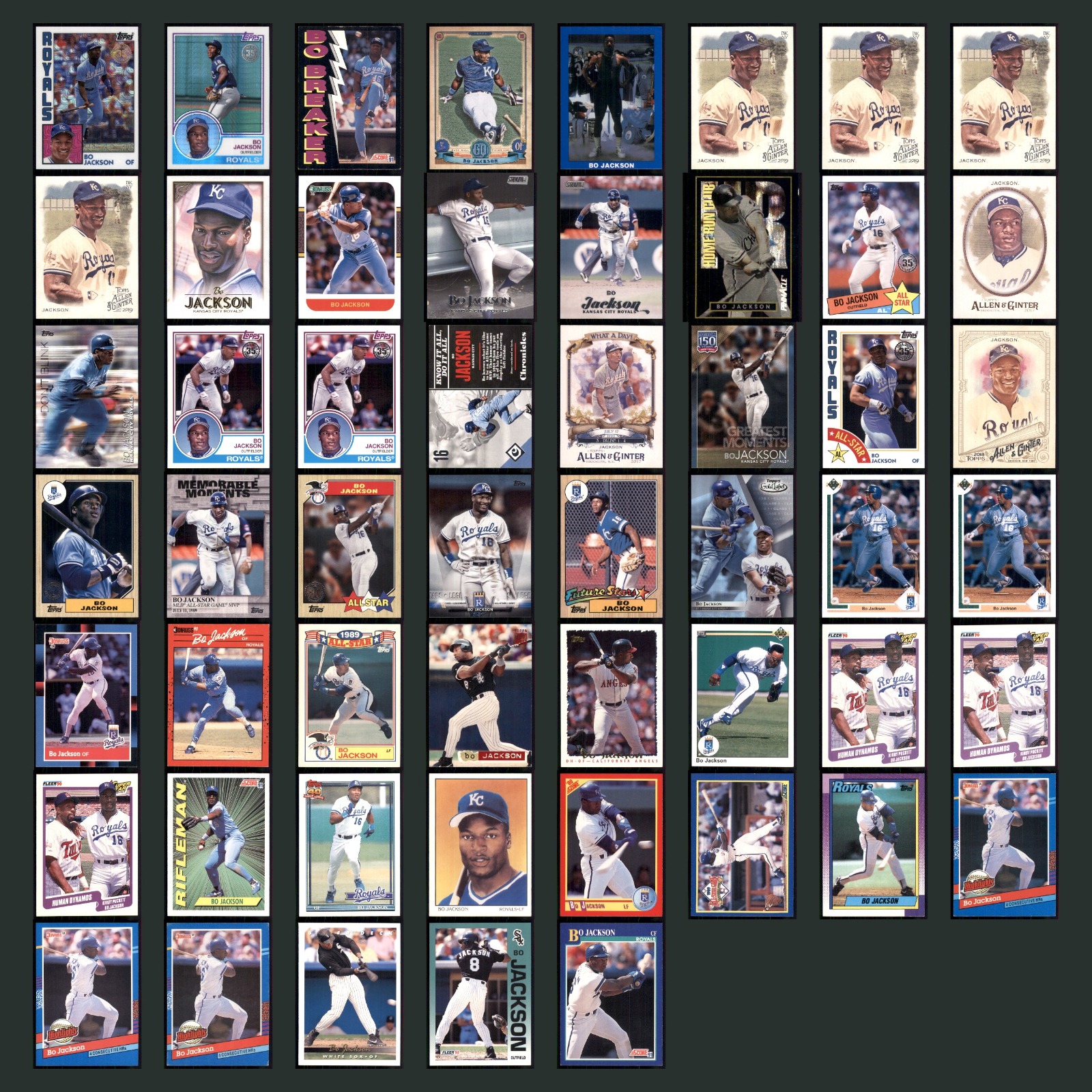Bo Jackson Lot 53 Baseball Cards 1984 Topps Chrome 35th Anniversary Royals Set card scans. Overall card condition is Excellent.