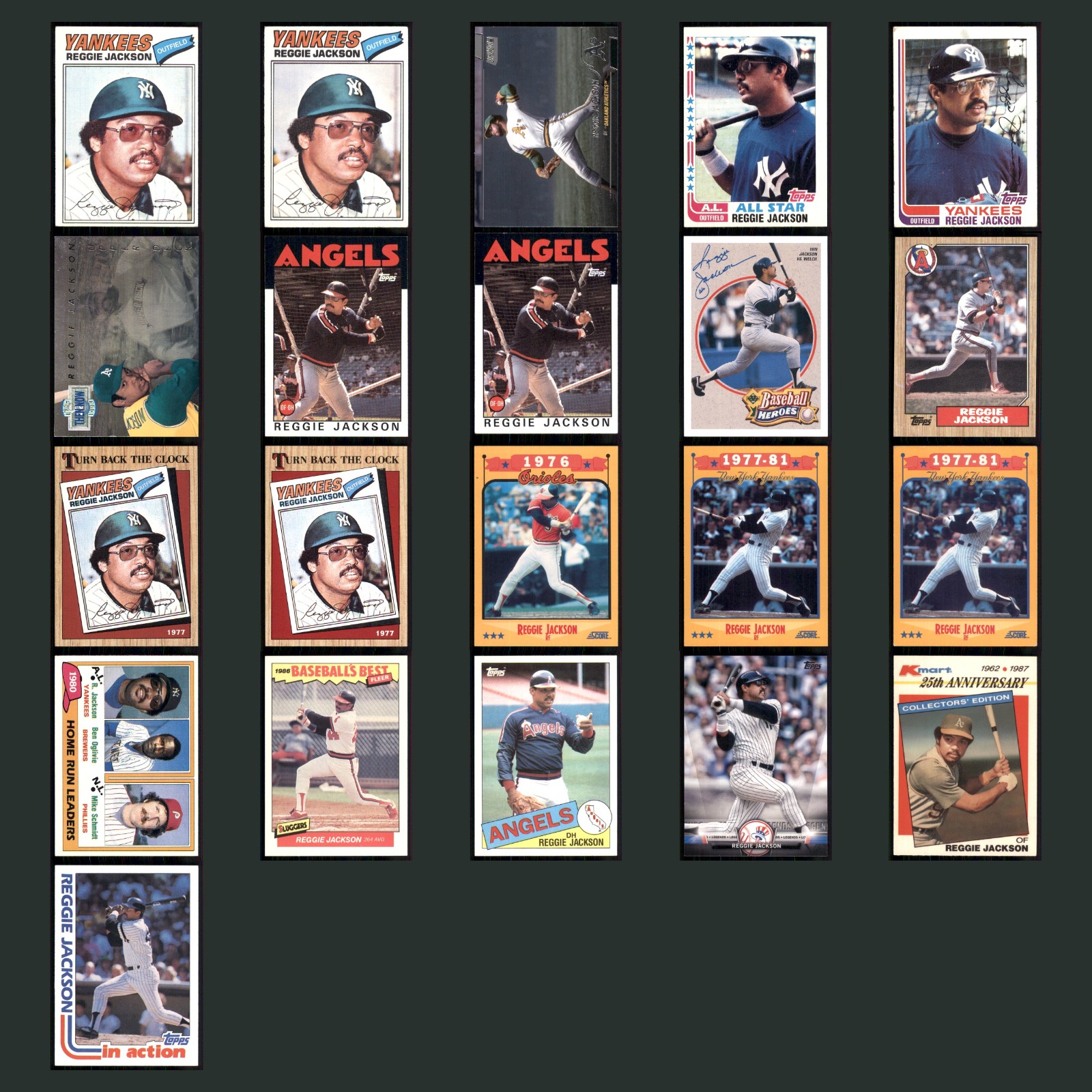 Reggie Jackson Lot 21 Baseball Cards 1976 Topps New York Yankees Set Collection card scans. Overall card condition is Excellent.