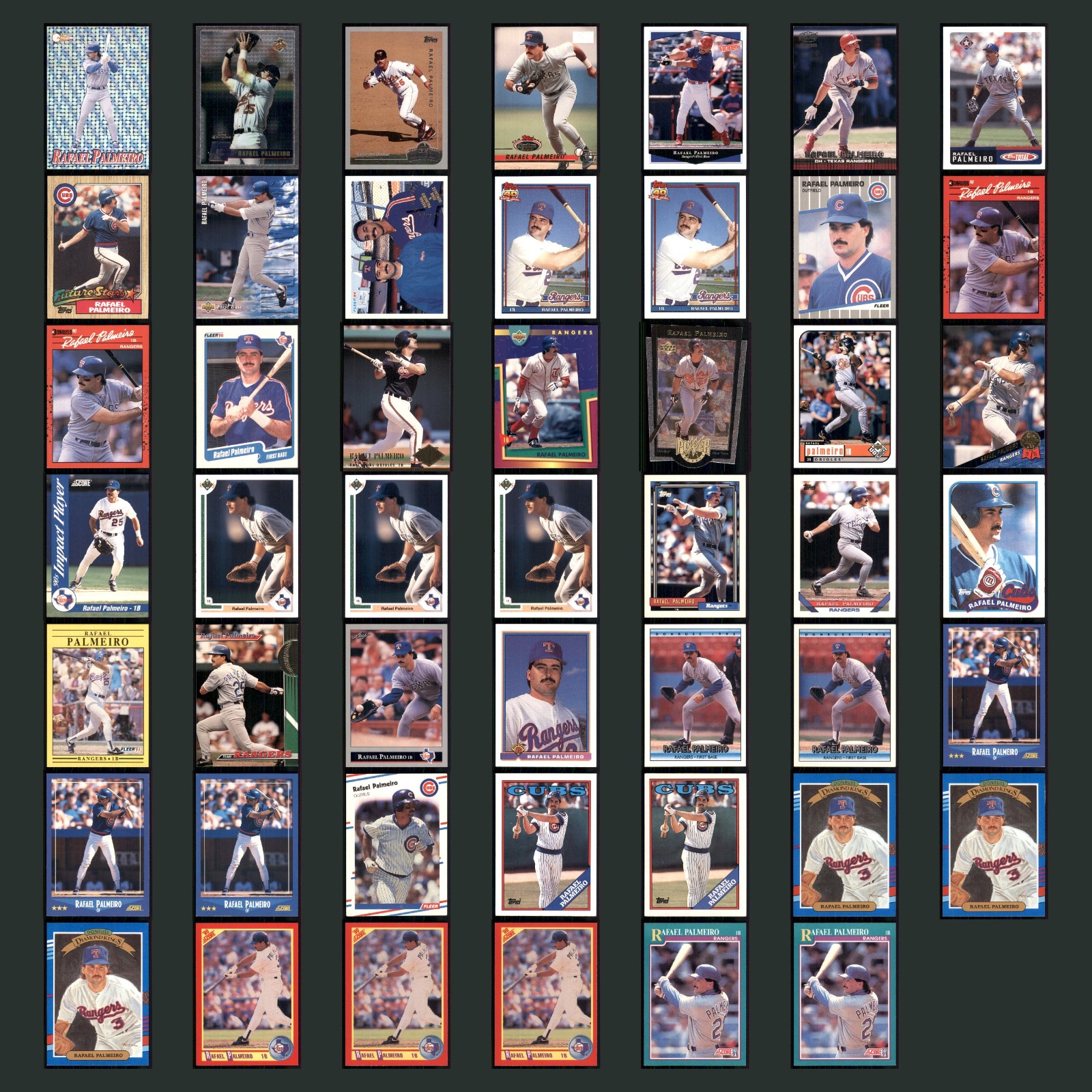 Rafael Palmeiro Lot 48 Baseball Cards 1993 Pacific Prism Texas Set Collection EX card scans. Overall card condition is Excellent.