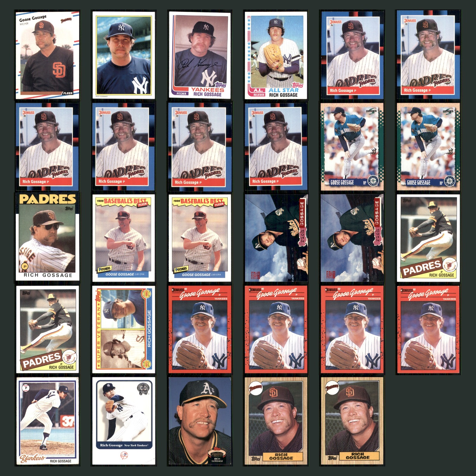 Goose Gossage Lot 29 Baseball Cards 1988 Fleer San Diego Padres Set Collection card scans. Overall card condition is Excellent.