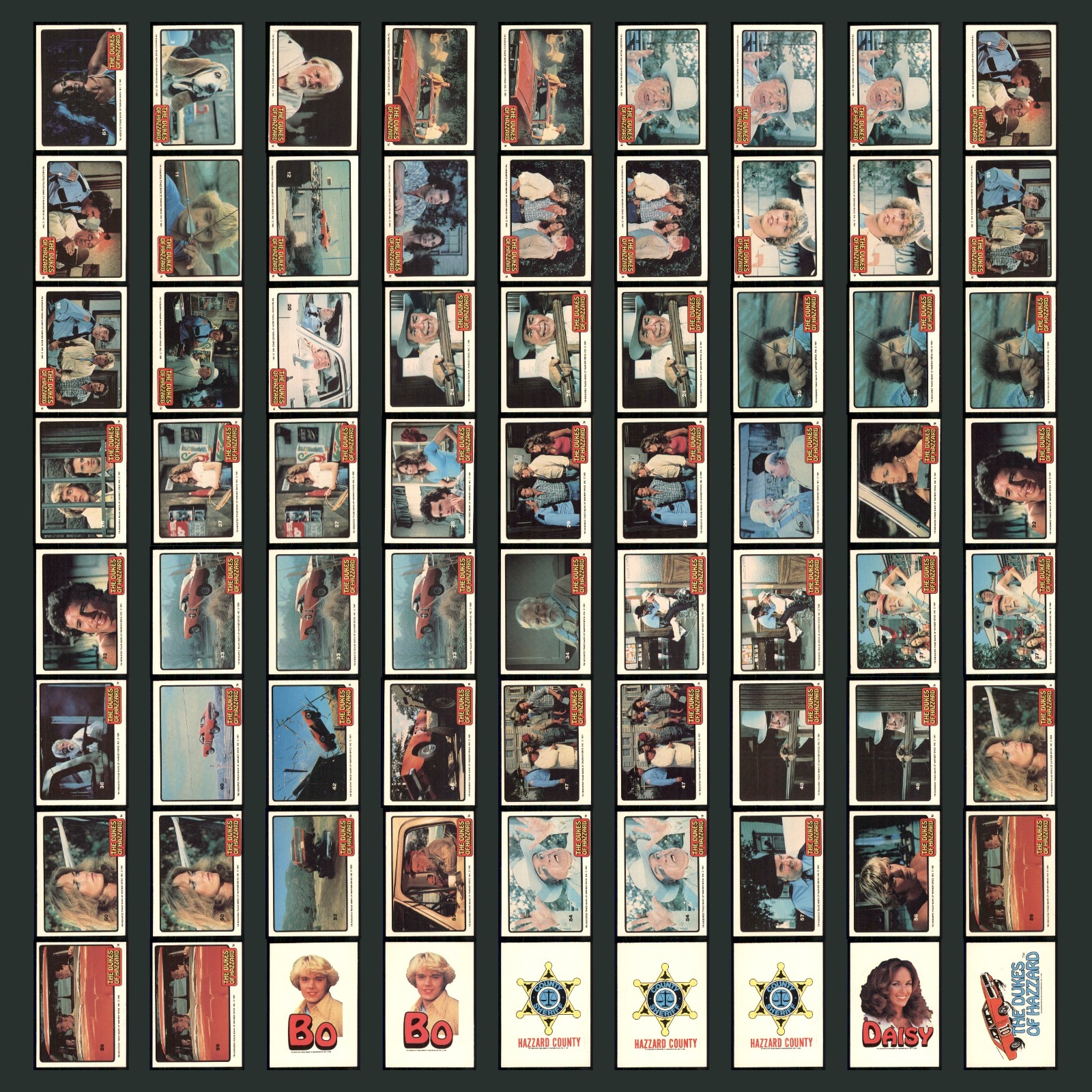 1981 Donruss The Dukes of Hazzard Partial Set 72 Non-Sport Cards Cousin Eddie card scans. Overall card condition is Excellent.