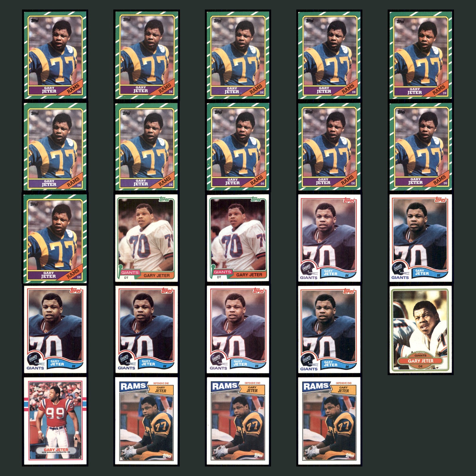 Gary Jeter Lot 24 Football Cards 1990 Topps Los Angeles Rams Set Collection NFL card scans. Overall card condition is Near Mint.