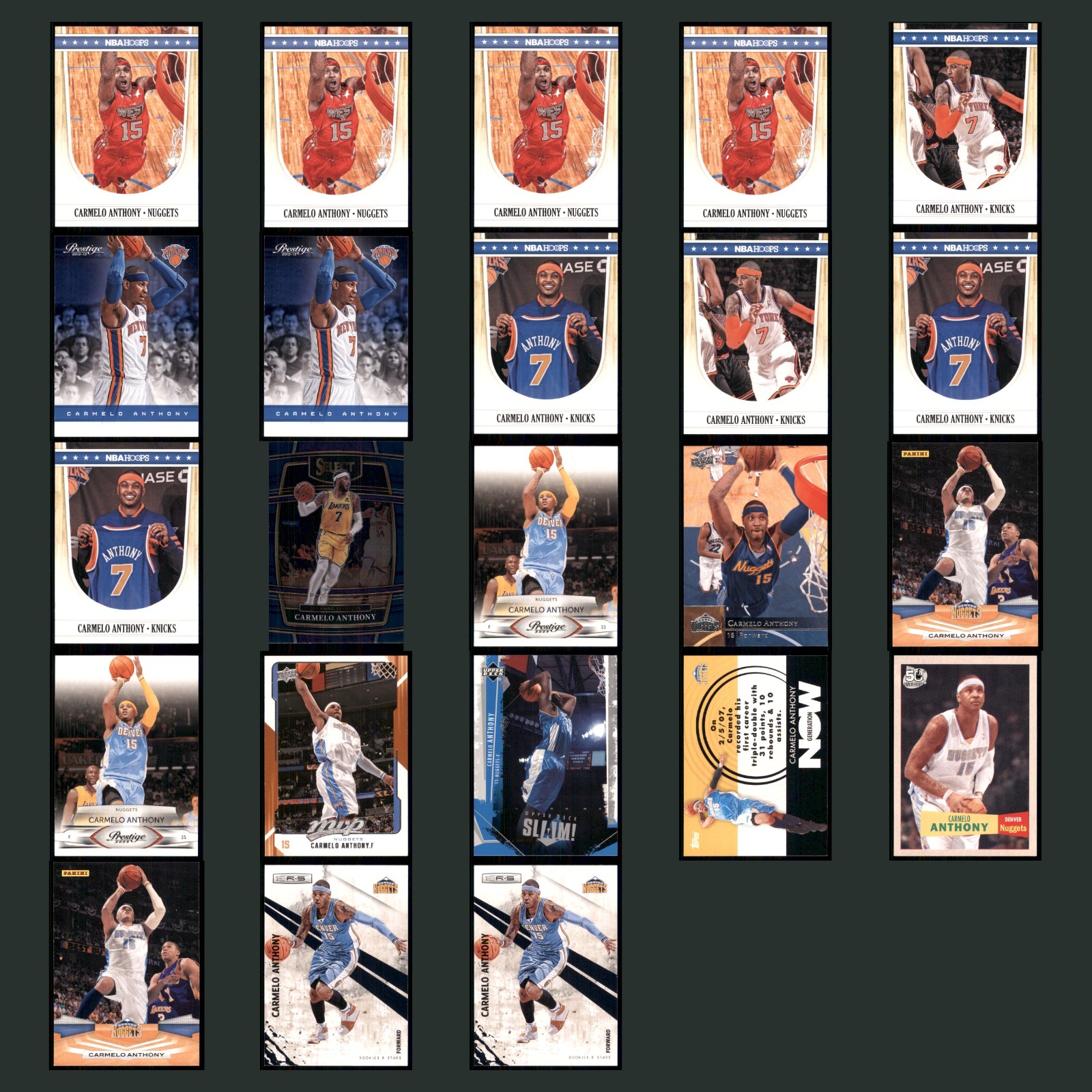 Carmelo Anthony Lot 23 Basketball Cards 2012 Panini NBA Hoops Denver Nuggets Set card scans. Overall card condition is Near Mint.