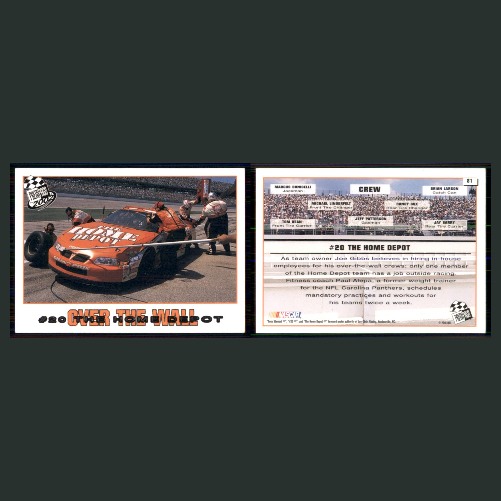 The Home Depot #81 2002 Press Pass Racing Card front and back scans. Card condition is Near Mint.