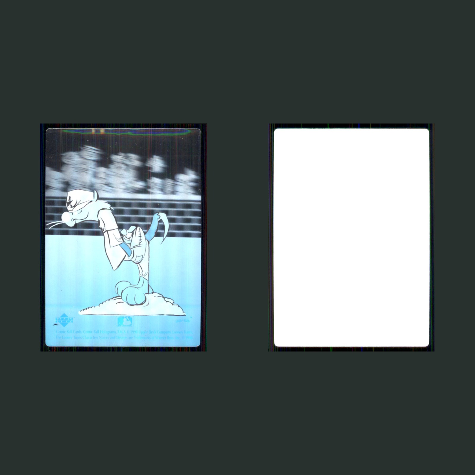 Sylvester Cat 1990 Upper Deck Comic Ball Hologram Looney Tunes Baseball Card MLB front and back scans. Card condition is Near Mint.