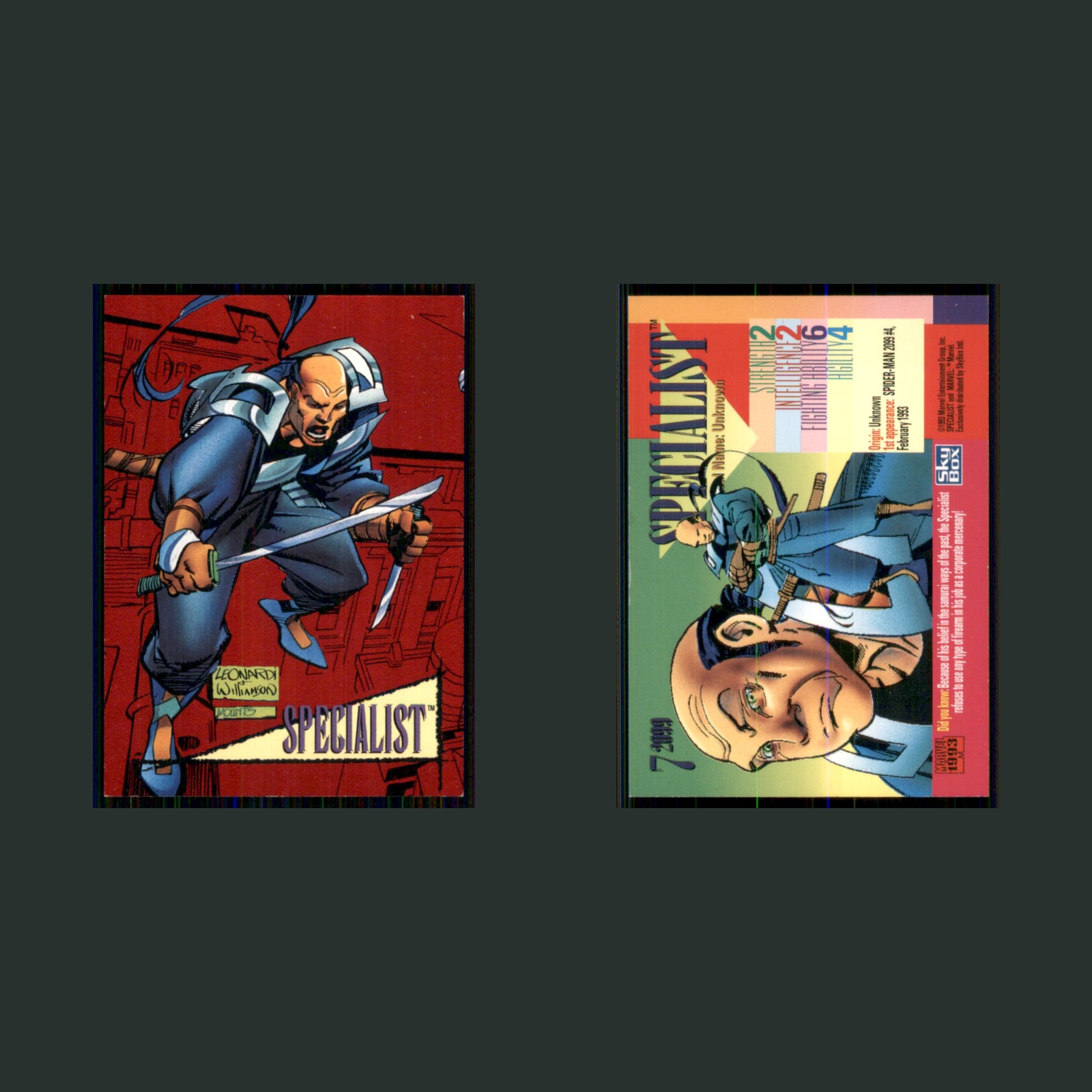 Specialist #7 1993 SkyBox Marvel Universe Red Foil 2009 Marvel Card front and back scans. Card condition is Excellent.