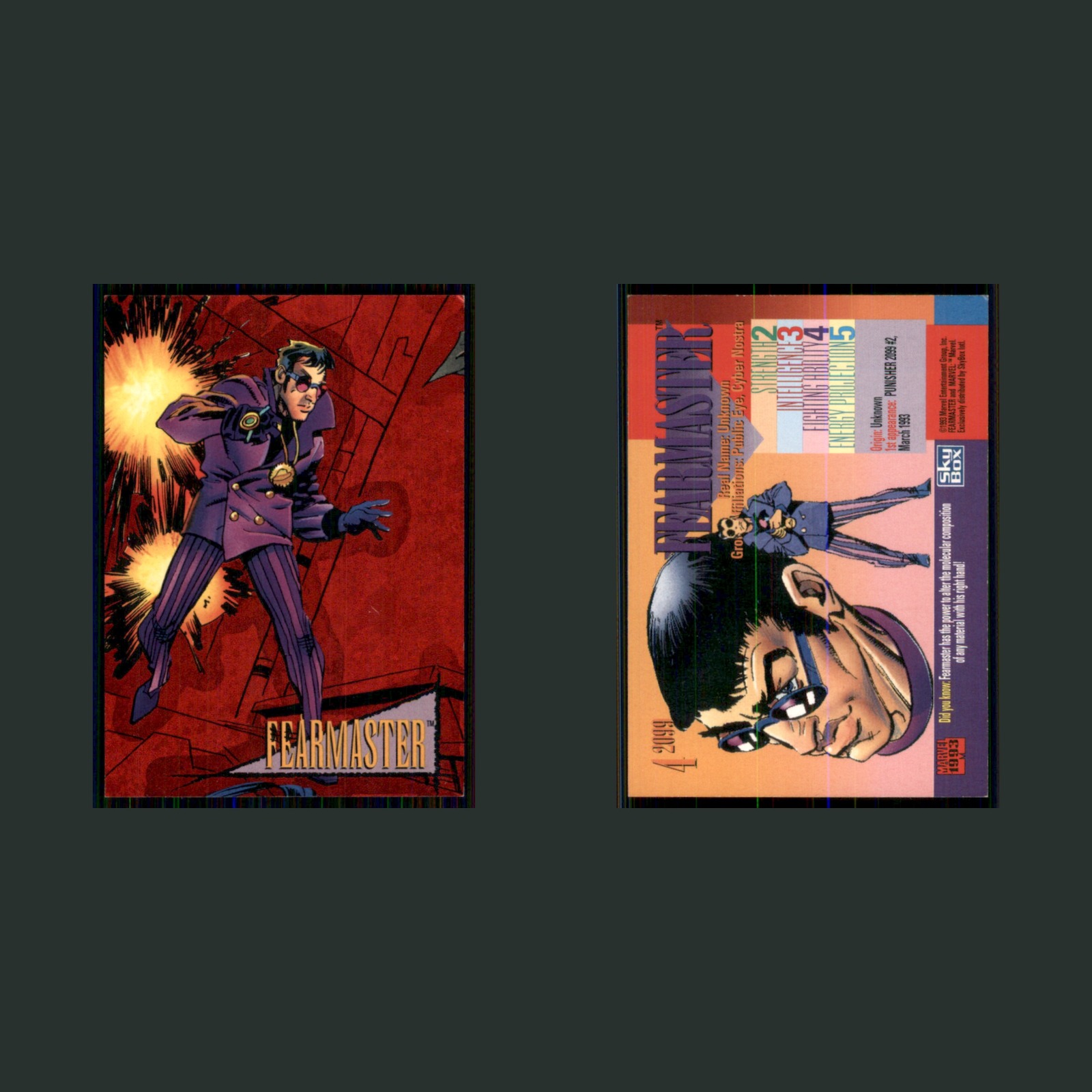 Fearmaster #4 1993 SkyBox Marvel Universe Red Foil 2009 Marvel Card front and back scans. Card condition is Excellent.