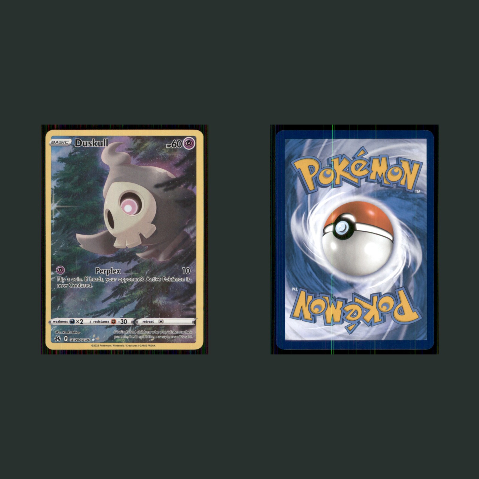 Duskull GG28/GG70 2023 Crown Zenith Galarian Gallery Pokemon TCG Card front and back scans. Card condition is Near Mint.