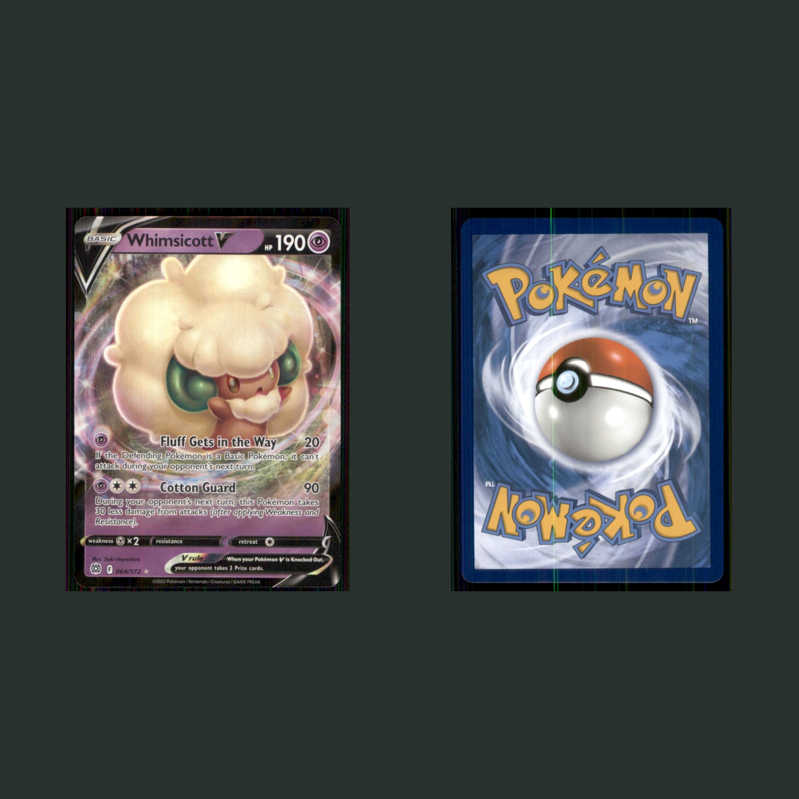 Whimsicott V V 064/172 2022 Sword & Shield Brilliant Stars Pokemon TCG Card front and back scans. Card condition is Near Mint.