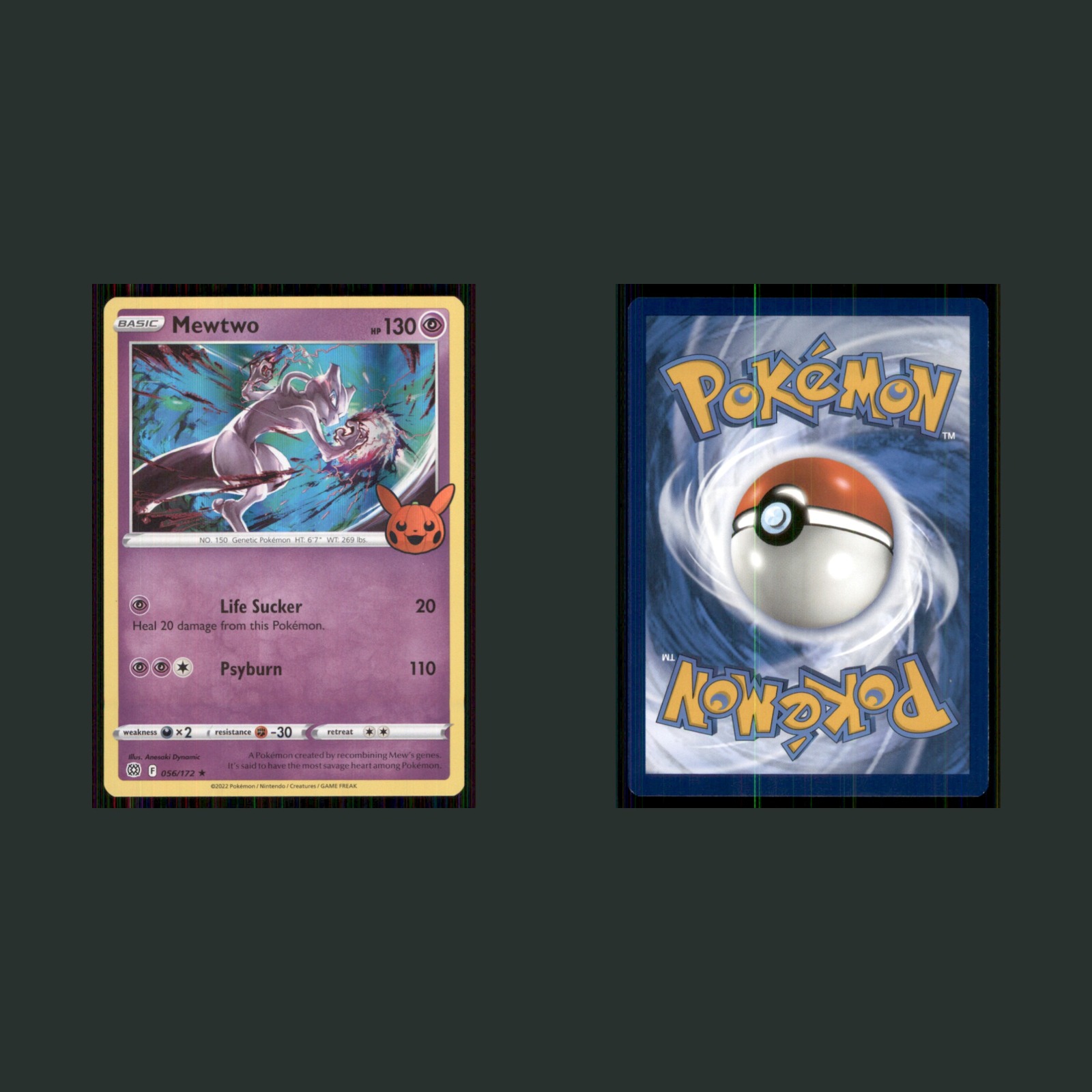 Mewtwo 056/172 2022 Pokemon Trick or Trade Holo Pokemon TCG Card front and back scans. Card condition is Near Mint.