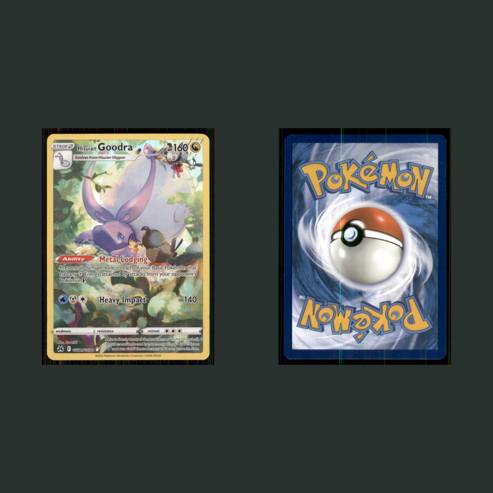 Hisuian Goodra GG21/GG70 2023 Crown Zenith Galarian Gallery Pokemon TCG Card front and back scans. Card condition is Near Mint.