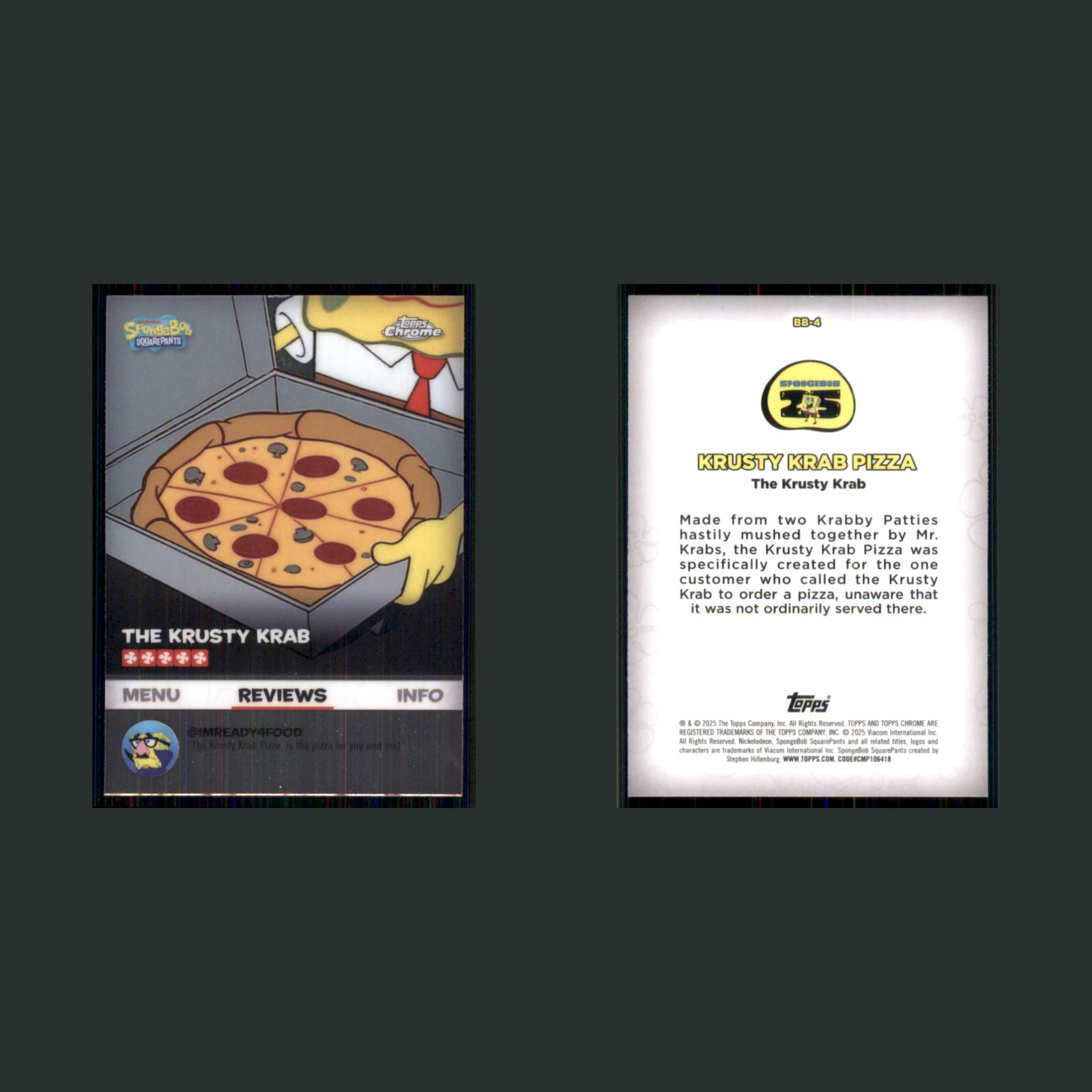 The Krusty Krab #BB-4 2025 Topps Chrome SpongeBob SquarePants Card front and back scans. Card condition is Near Mint.