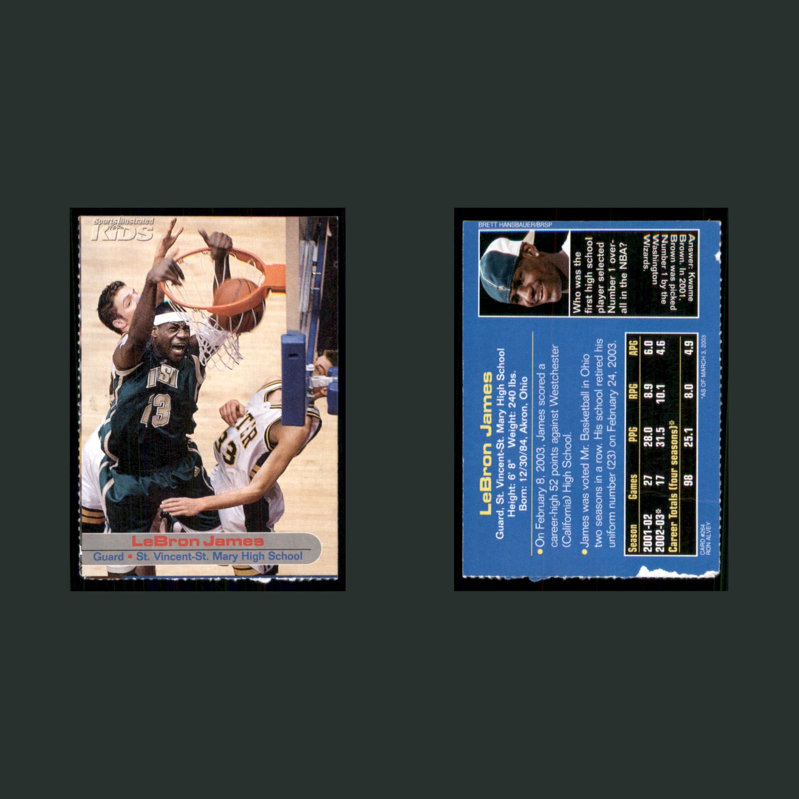 LeBron James Rookie #264 2003-04 Sports Illustrated Kids Basketball Card NBA front and back scans. Card condition is Very Good.