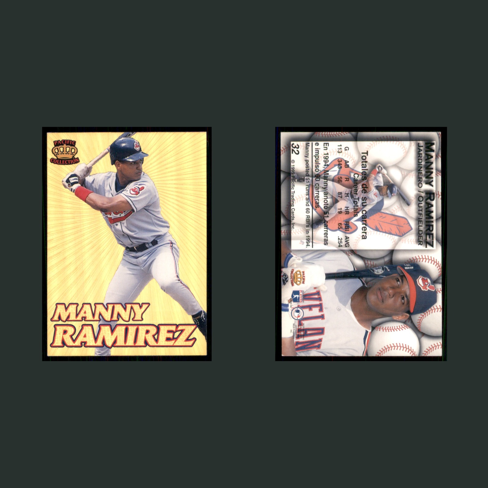 Manny Ramirez #32 1995 Pacific Crown Collection Gold Prism Cleveland Indians MLB front and back scans. Card condition is Near Mint.