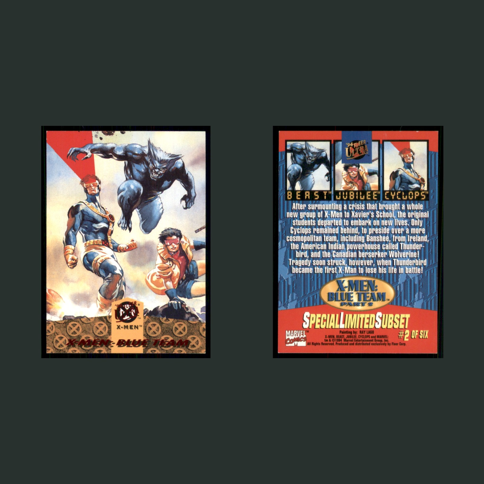Beast/Jubilee/Cyclops #2 1994 Fleer Ultra X-Men Blue Team Marvel Card front and back scans. Card condition is Near Mint.