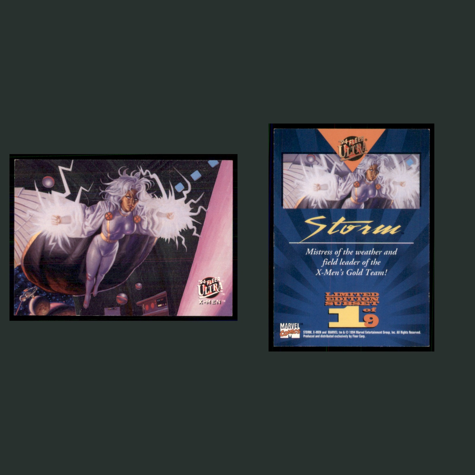 Storm #1 1994 Fleer Ultra X-Men Team Portrait Marvel Card front and back scans. Card condition is Near Mint.