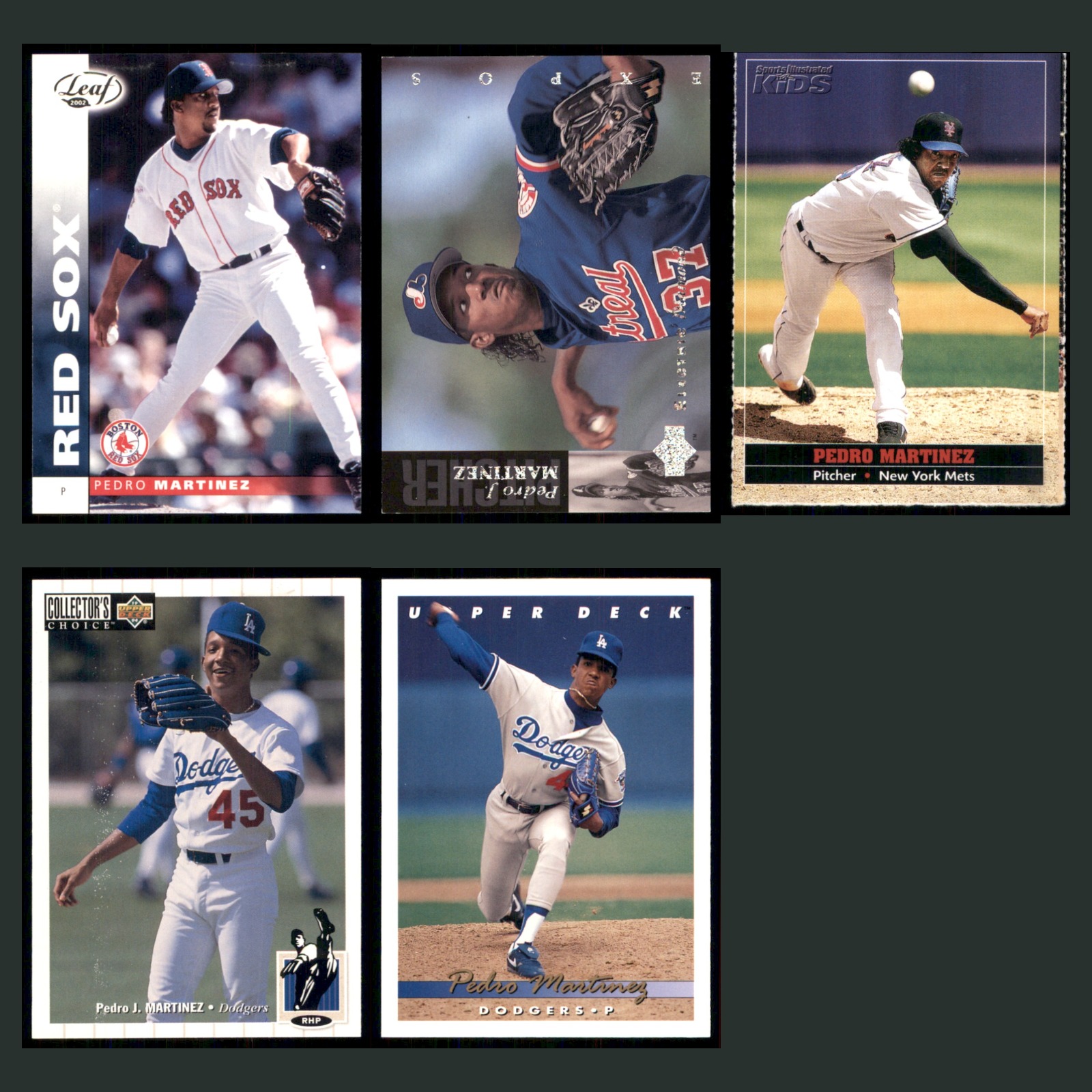 Pedro Martinez Lot 5 Baseball Cards 1993 Leaf Boston Red Sox Set Collection MLB card scans. Overall card condition is Excellent.