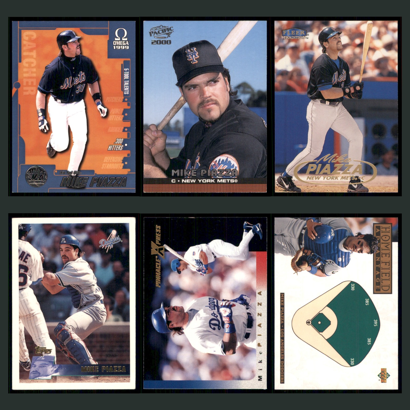 Mike Piazza Lot 6 Baseball Cards 1999 Omega 1999 New York Mets Set Collection EX card scans. Overall card condition is Excellent.