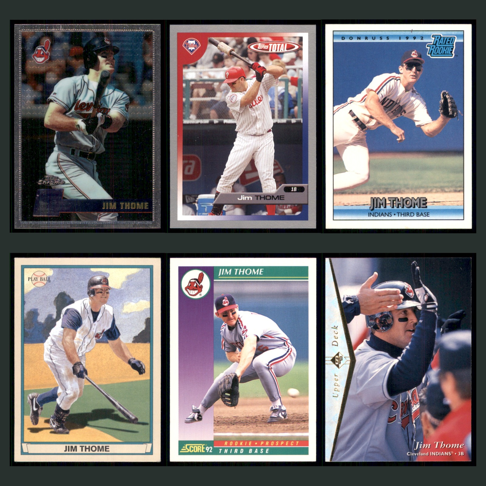 Jim Thome Lot 6 Baseball Cards 1999 Topps Chrome Cleveland Indians Set MLB EX card scans. Overall card condition is Excellent.