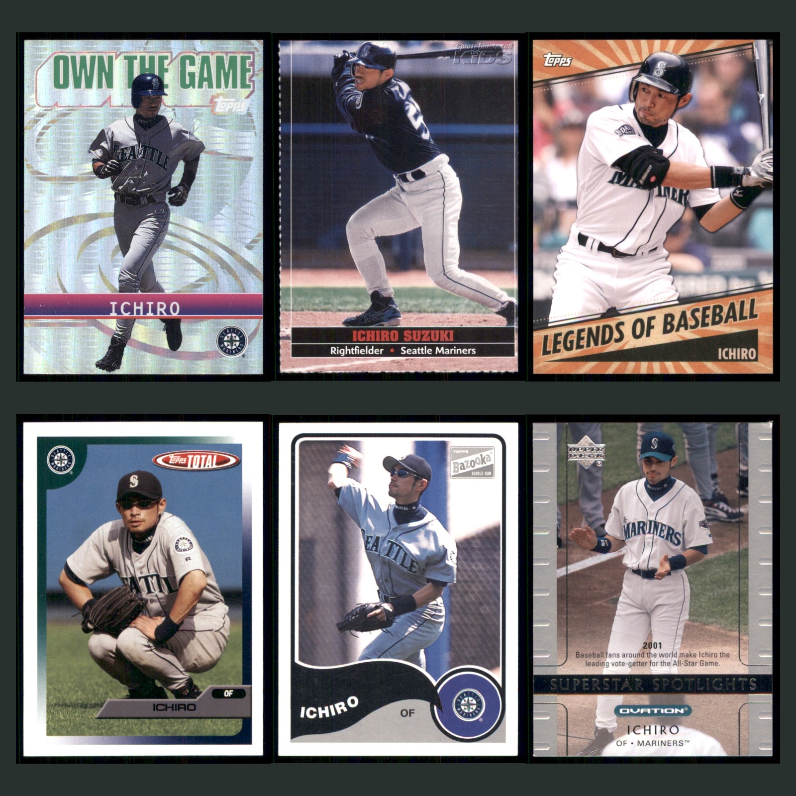 Ichiro Suzuki Lot 6 Baseball Cards 2003 Topps Chrome Seattle Mariners Set MLB EX card scans. Overall card condition is Excellent.