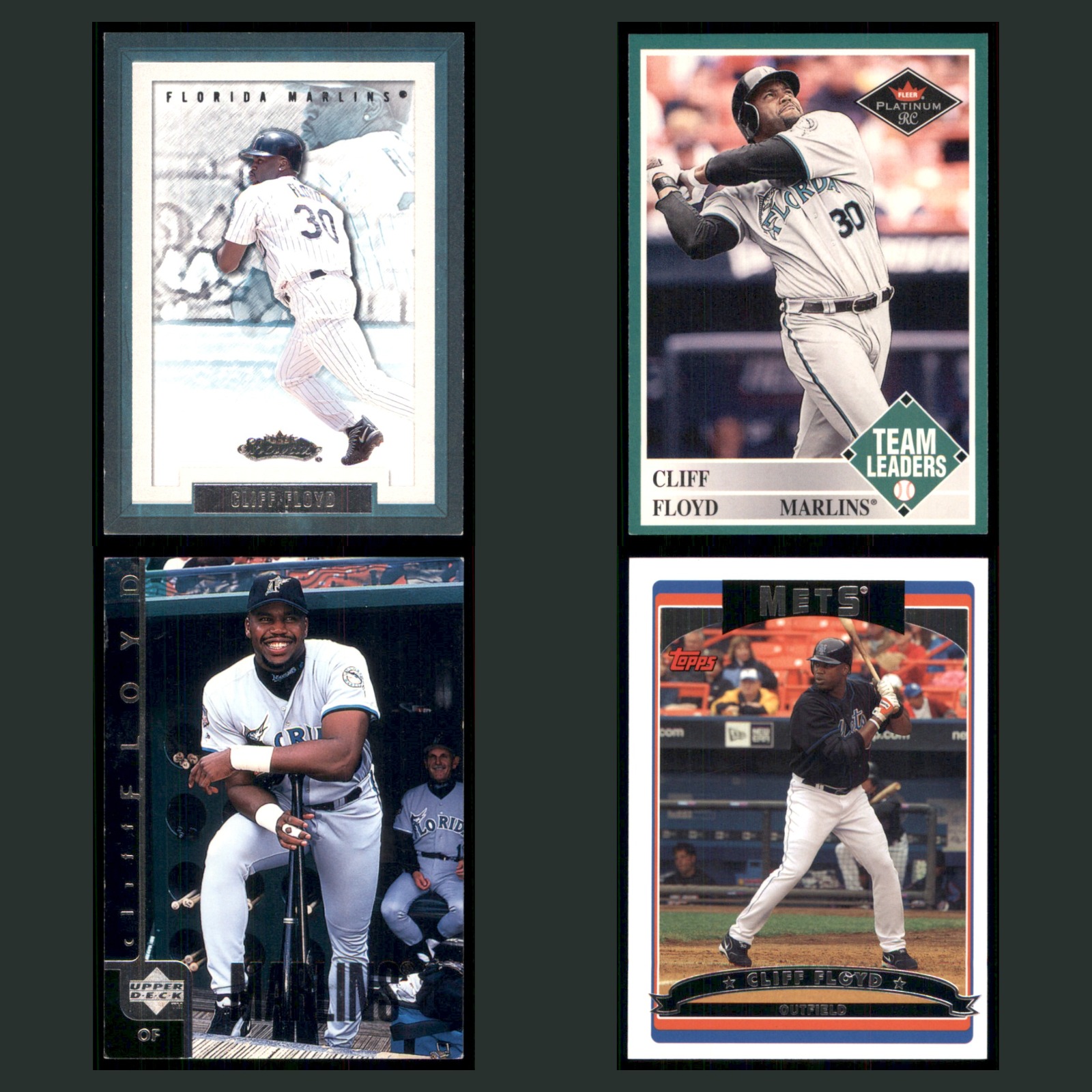 Cliff Floyd Lot 4 Baseball Cards 2002 Topps Chrome Florida Marlins Set MLB EX card scans. Overall card condition is Excellent.