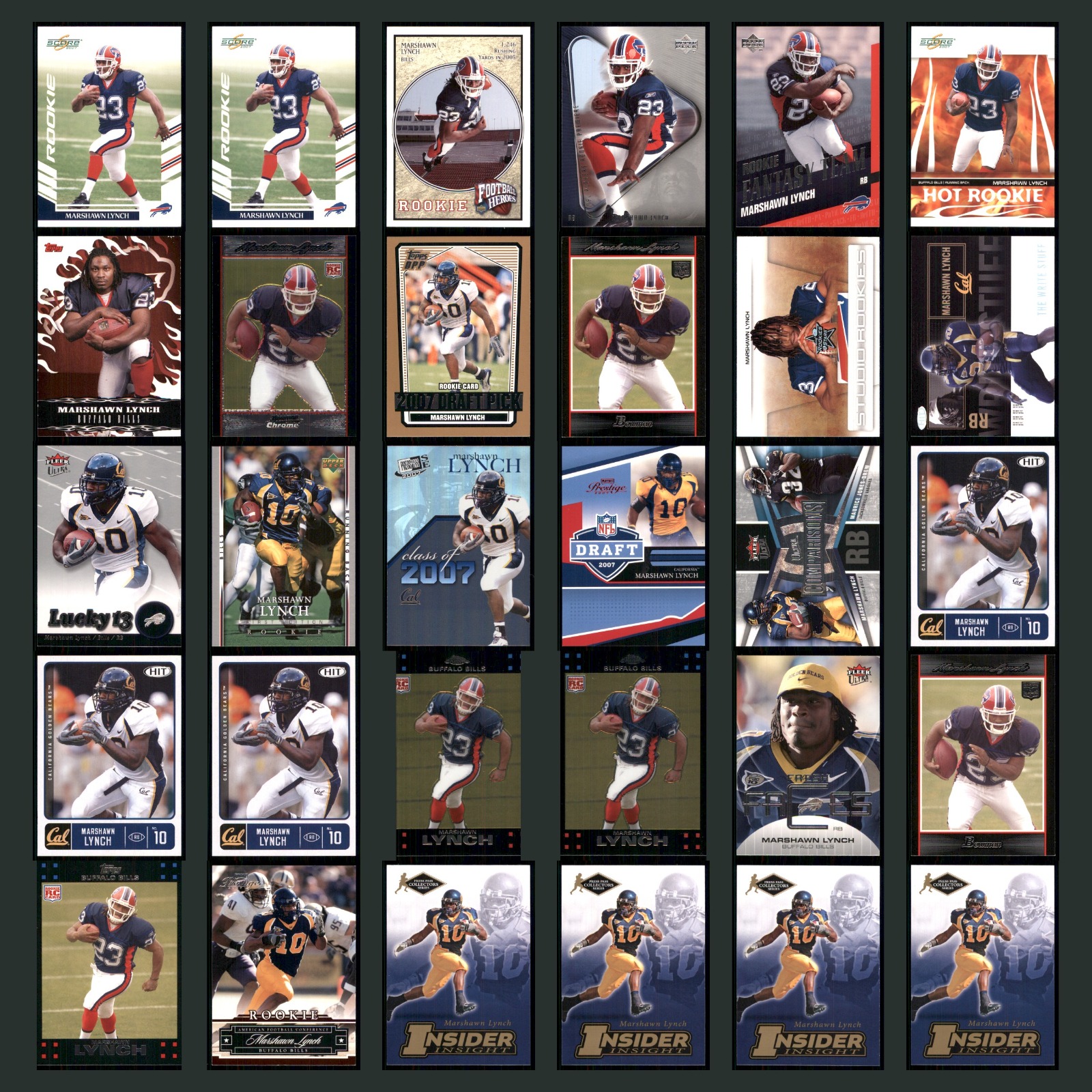 Marshawn Lynch Rookie Lot 30 Football Cards 2007 Score Buffalo Bills Set NFL NM card scans. Overall card condition is Near Mint.