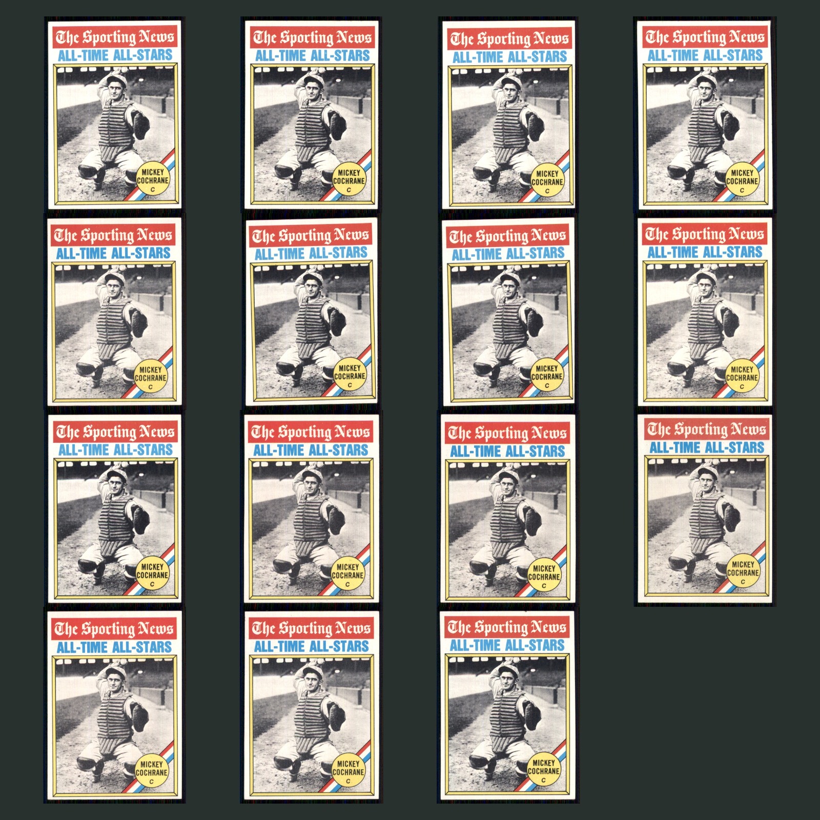 Mickey Cochrane Lot 15 Baseball Cards 1979 The Sporting News All-Time All-Stars card scans. Overall card condition is Near Mint.