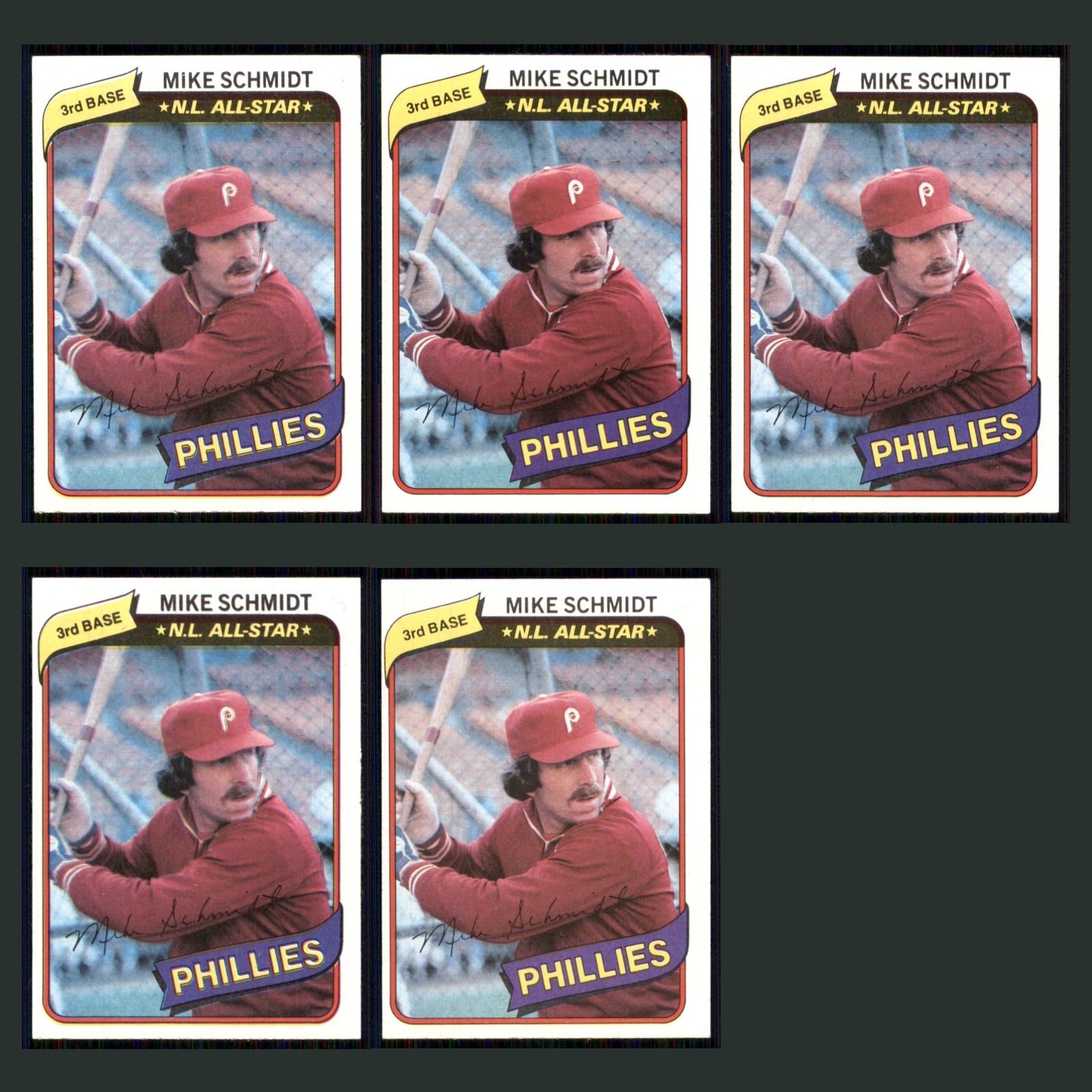 Mike Schmidt Lot 5 Baseball Cards 1987 Topps Philadelphia Phillies Set MLB NM card scans. Overall card condition is Near Mint.