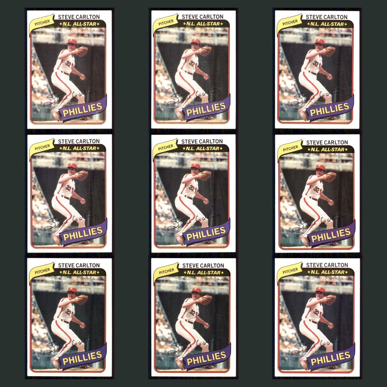 Steve Carlton Lot 9 Baseball Cards 1987 Topps Philadelphia Phillies Set MLB NM card scans. Overall card condition is Near Mint.