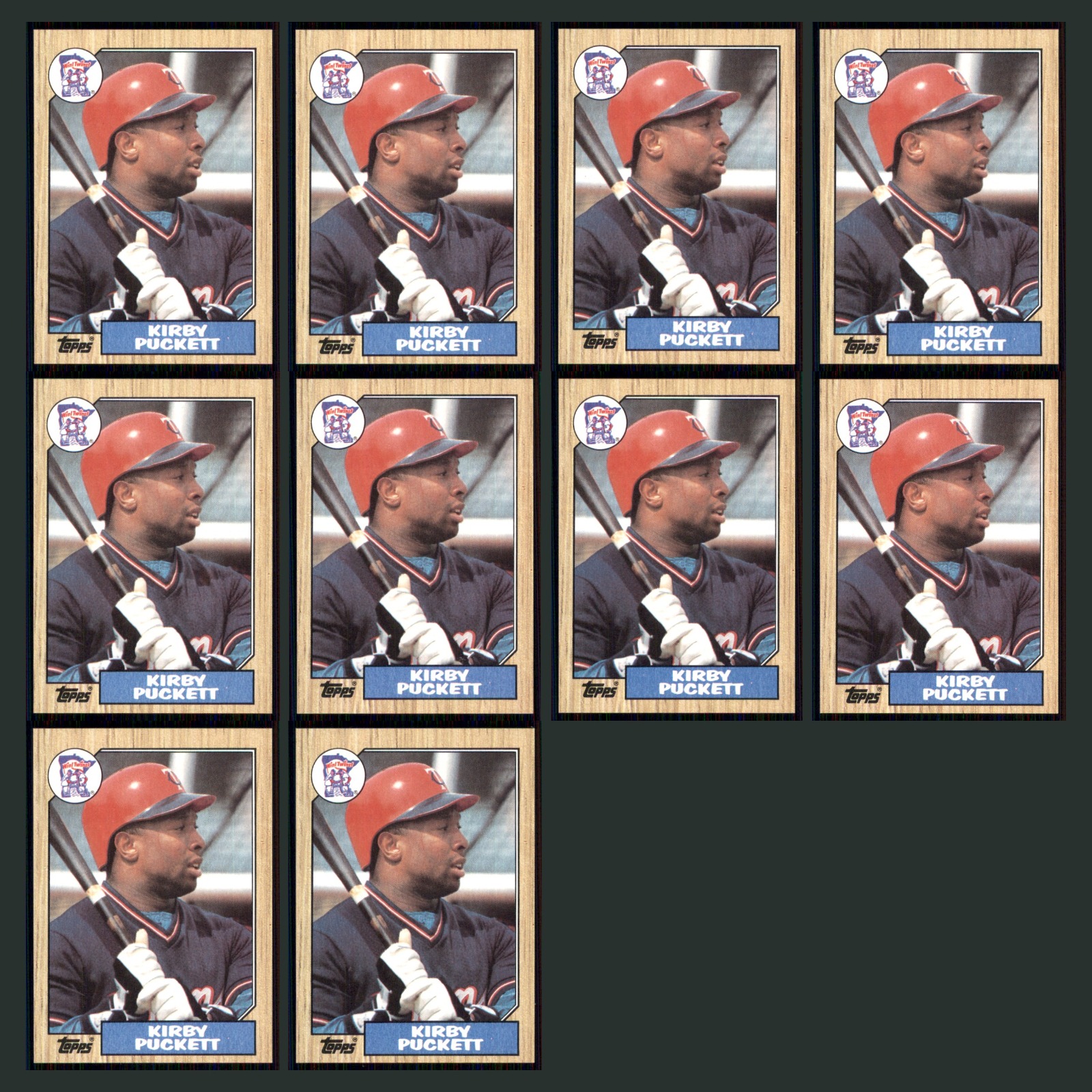 Kirby Puckett Lot 10 Baseball Cards 1986 Topps Error Card Gary Carter Back Twins card scans. Overall card condition is Near Mint.