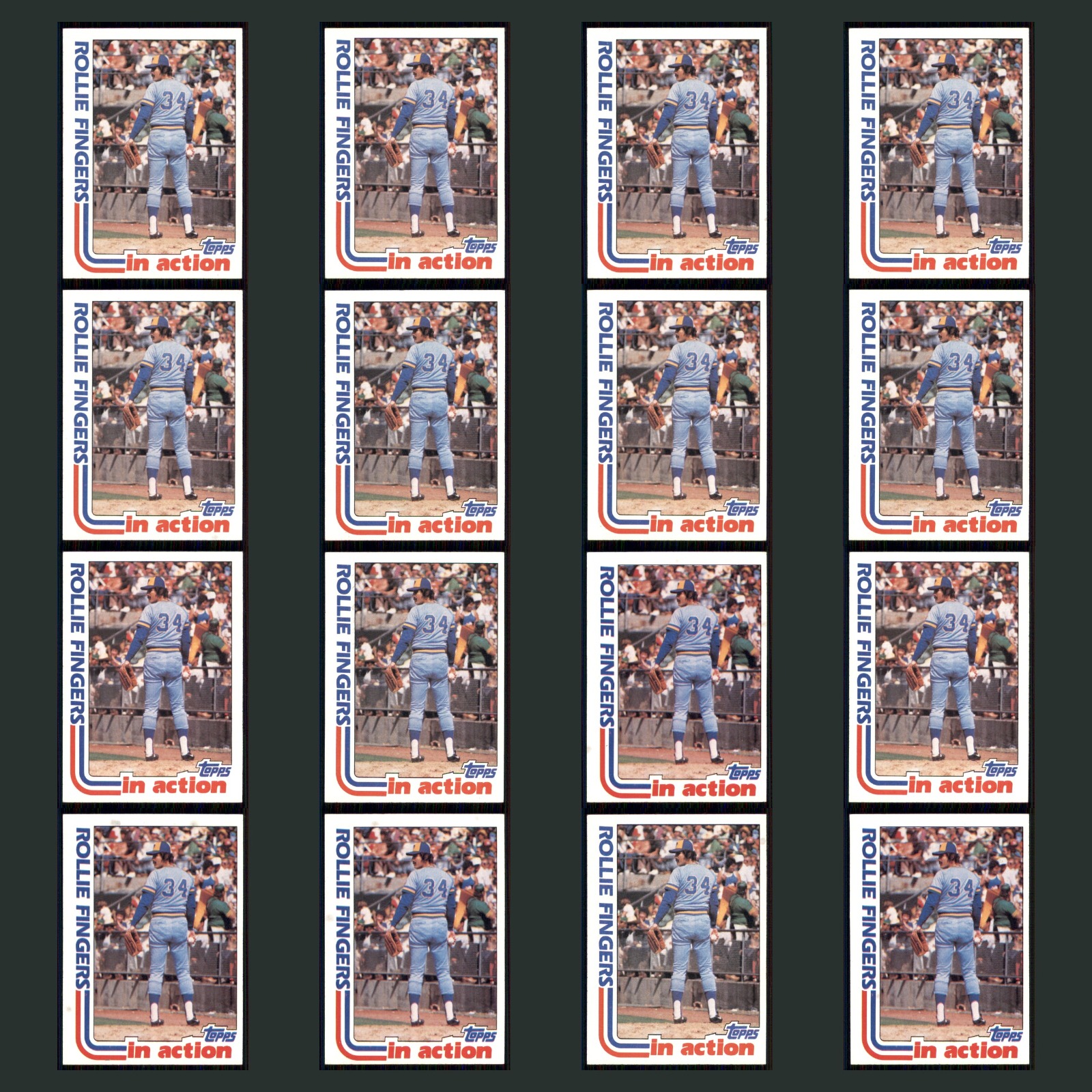 Rollie Fingers Lot 16 Baseball Cards 1982 Topps in Action Set Collection MLB NM card scans. Overall card condition is Near Mint.