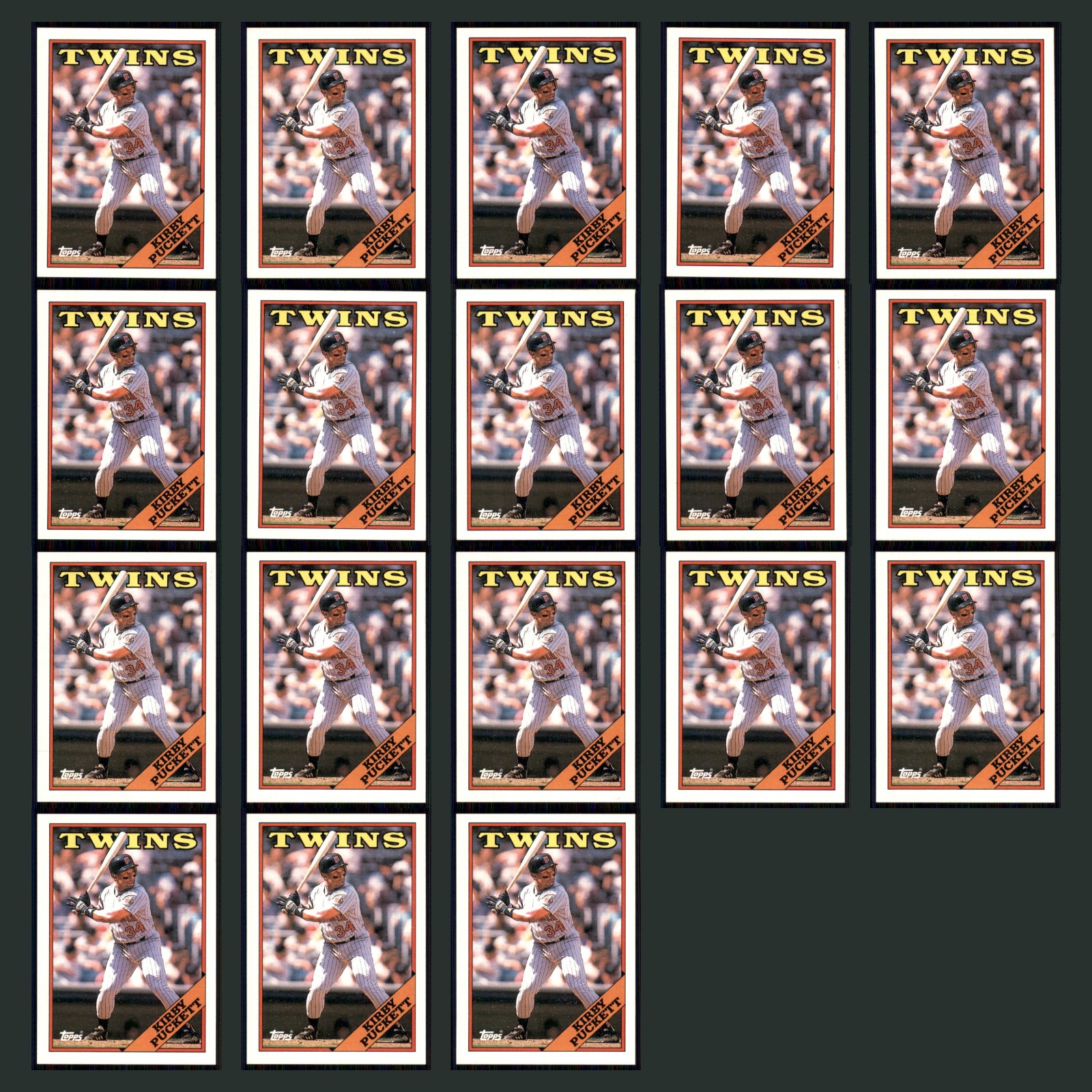 Kirby Puckett Lot 18 Baseball Cards 1988 Topps Error Card Mark Thurmond Back Set card scans. Overall card condition is Near Mint.