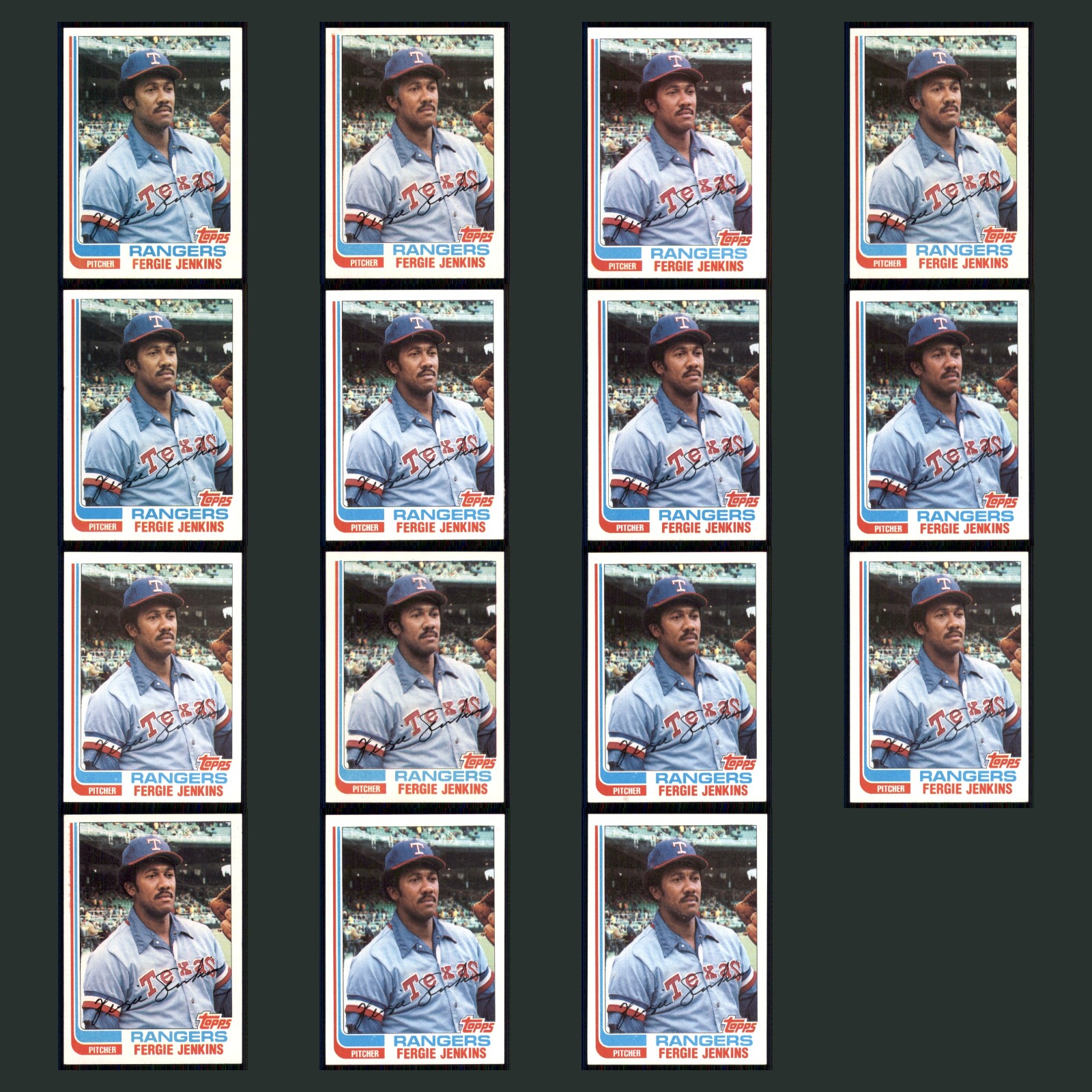 Fergie Jenkins Lot 15 Baseball Cards 1984 Topps Texas Rangers Set Collection MLB card scans. Overall card condition is Near Mint.
