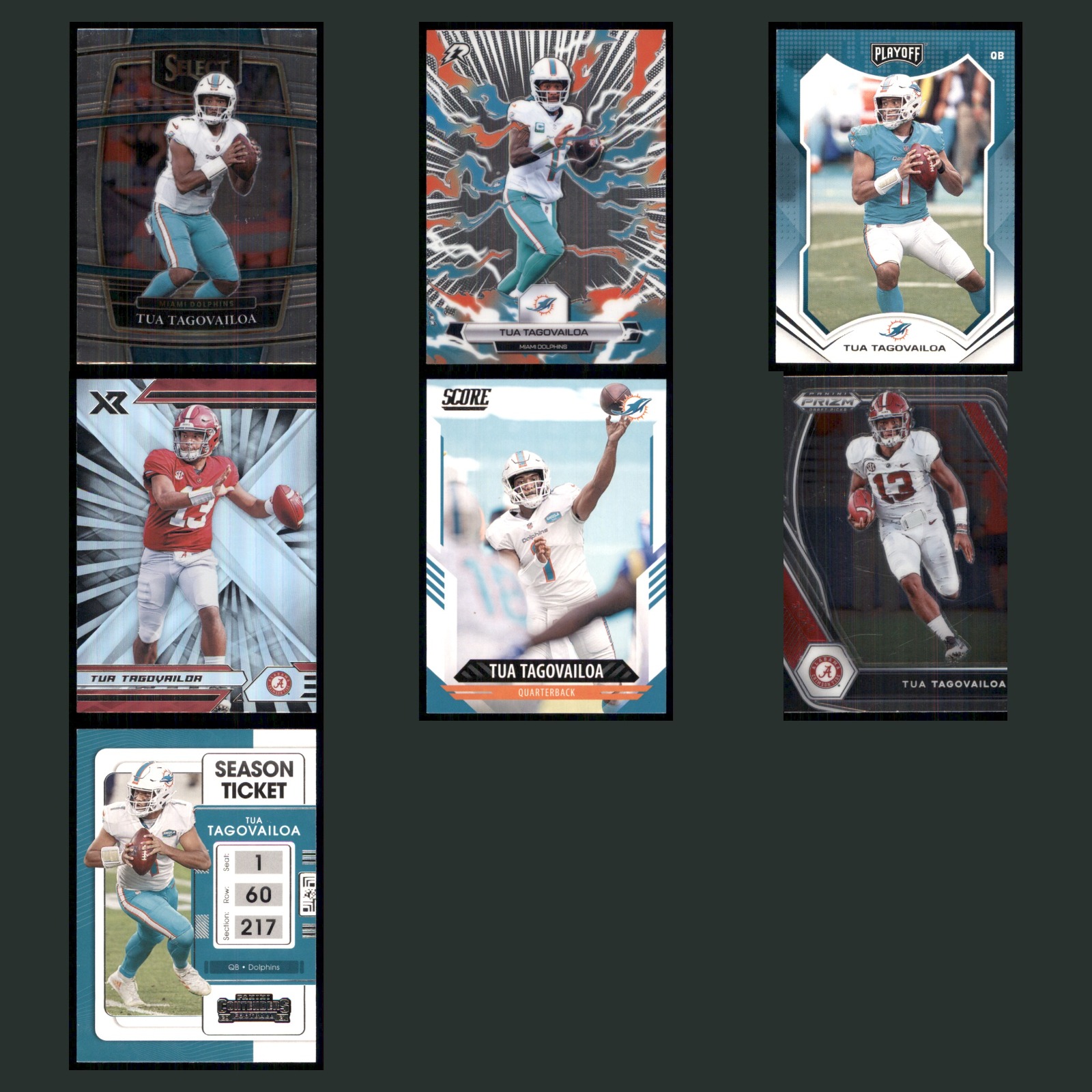 Tua Tagovailoa Lot 7 Football Cards 2021 Panini Select Miami Dolphins Set NFL NM card scans. Overall card condition is Near Mint.