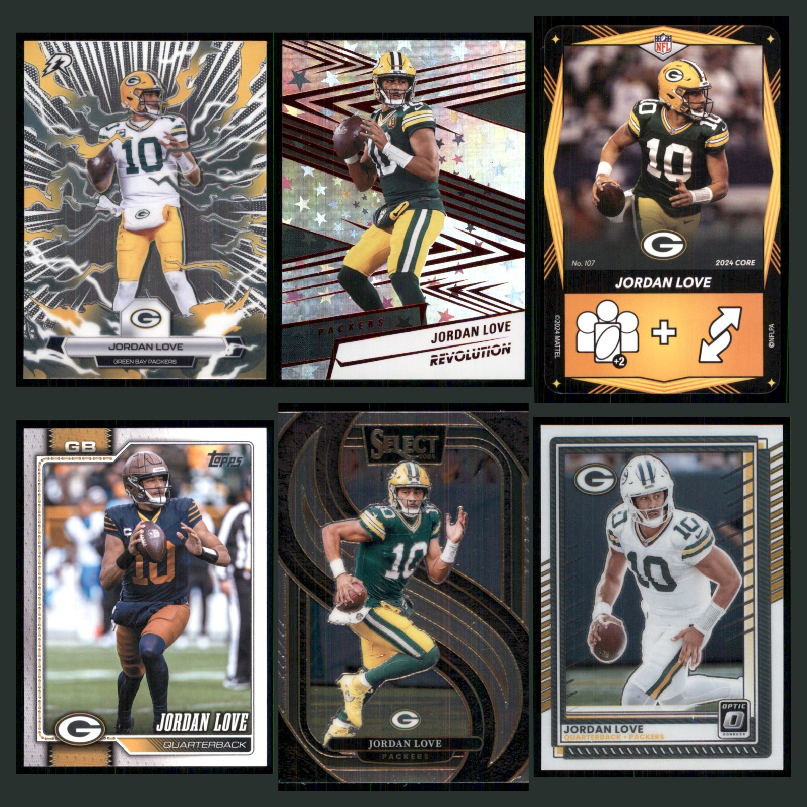 Jordan Love Lot 6 Football Cards 2025 Topps Resurgence Green Bay Packers Set NFL card scans. Overall card condition is Near Mint.