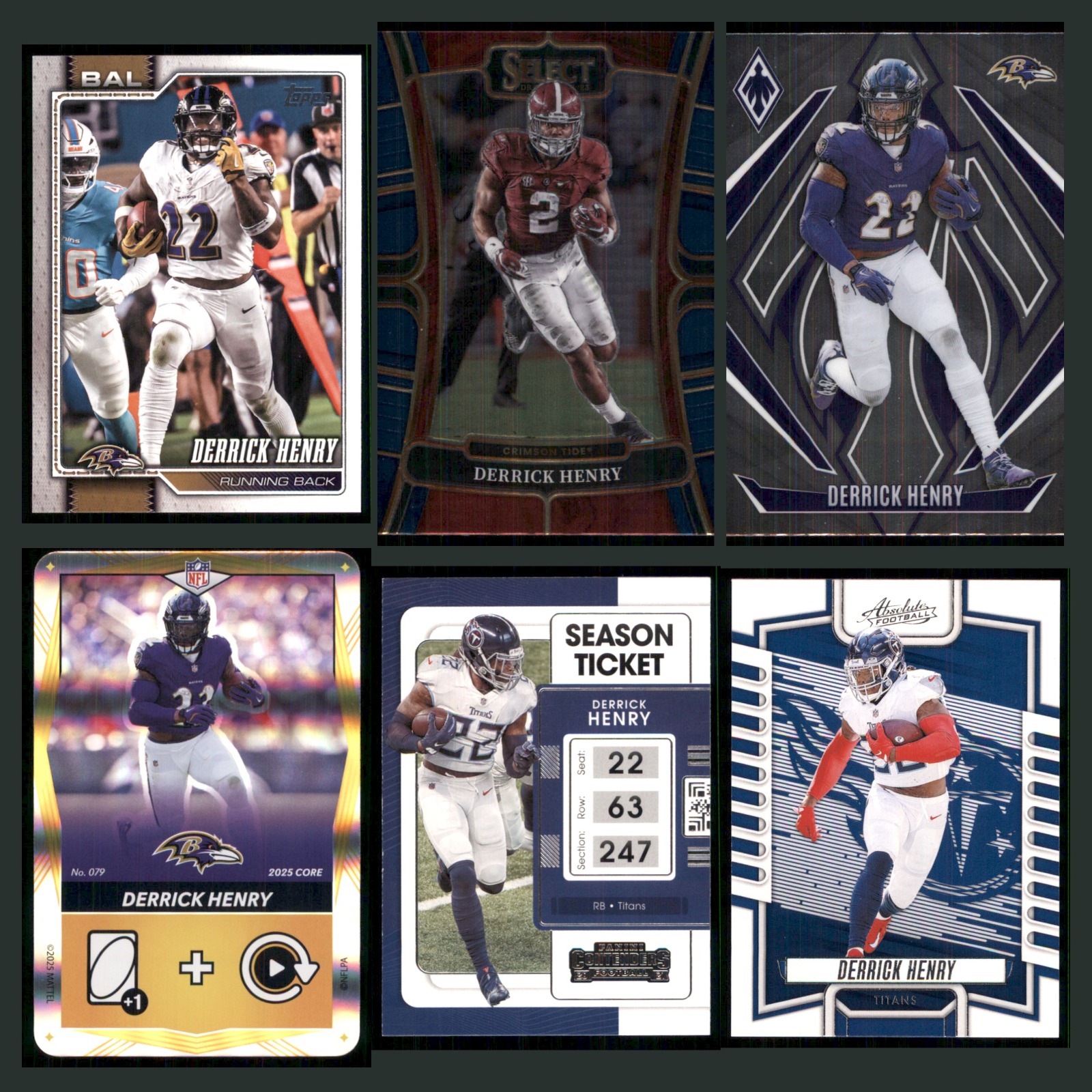 Derrick Henry Lot 6 Football Cards 2026 Topps Flagship Football Baltimore Ravens card scans. Overall card condition is Near Mint.