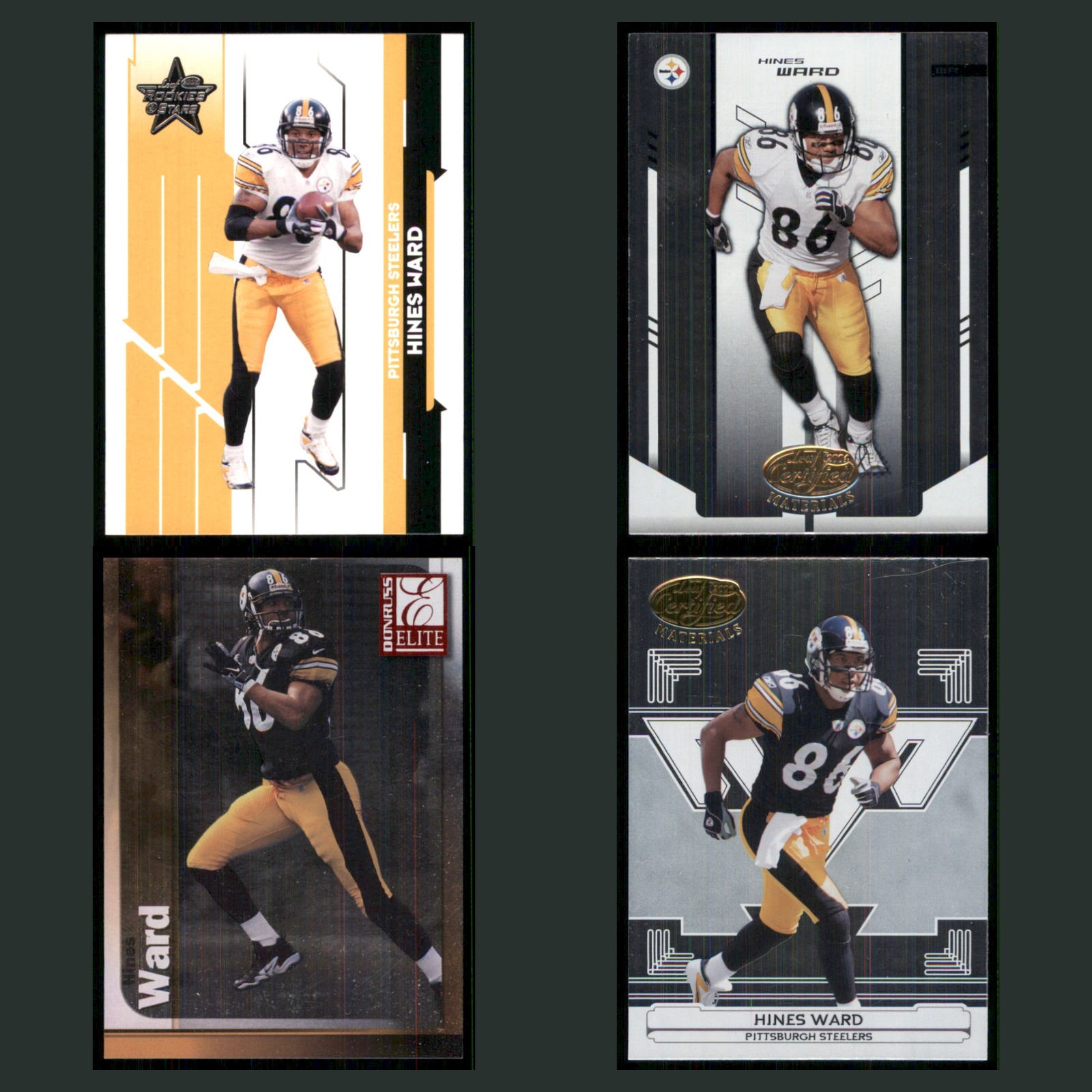 Hines Ward Lot 4 Football Cards 2006 Leaf Rookies & Stars Pittsburgh Steelers NM card scans. Overall card condition is Near Mint.