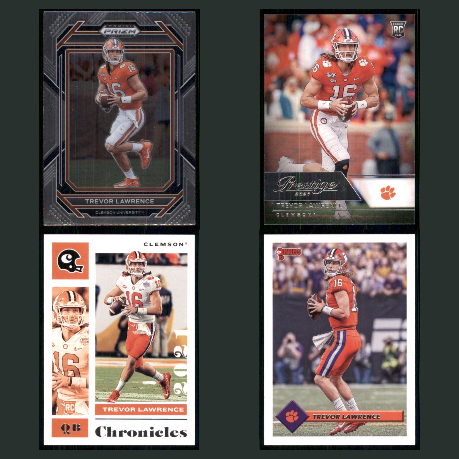 Trevor Lawrence Lot 4 Football Cards 2022 Panini Prizm Clemson Set Collection NM card scans. Overall card condition is Near Mint.