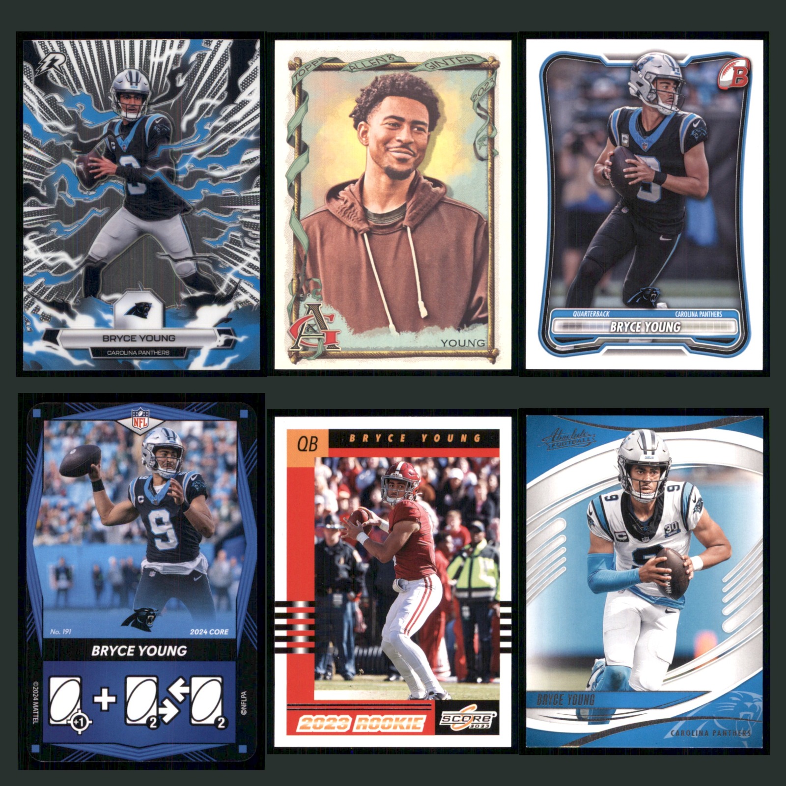 Bryce Young Lot 6 Football Cards 2025 Topps Resurgence Set Collection NFL NM card scans. Overall card condition is Near Mint.