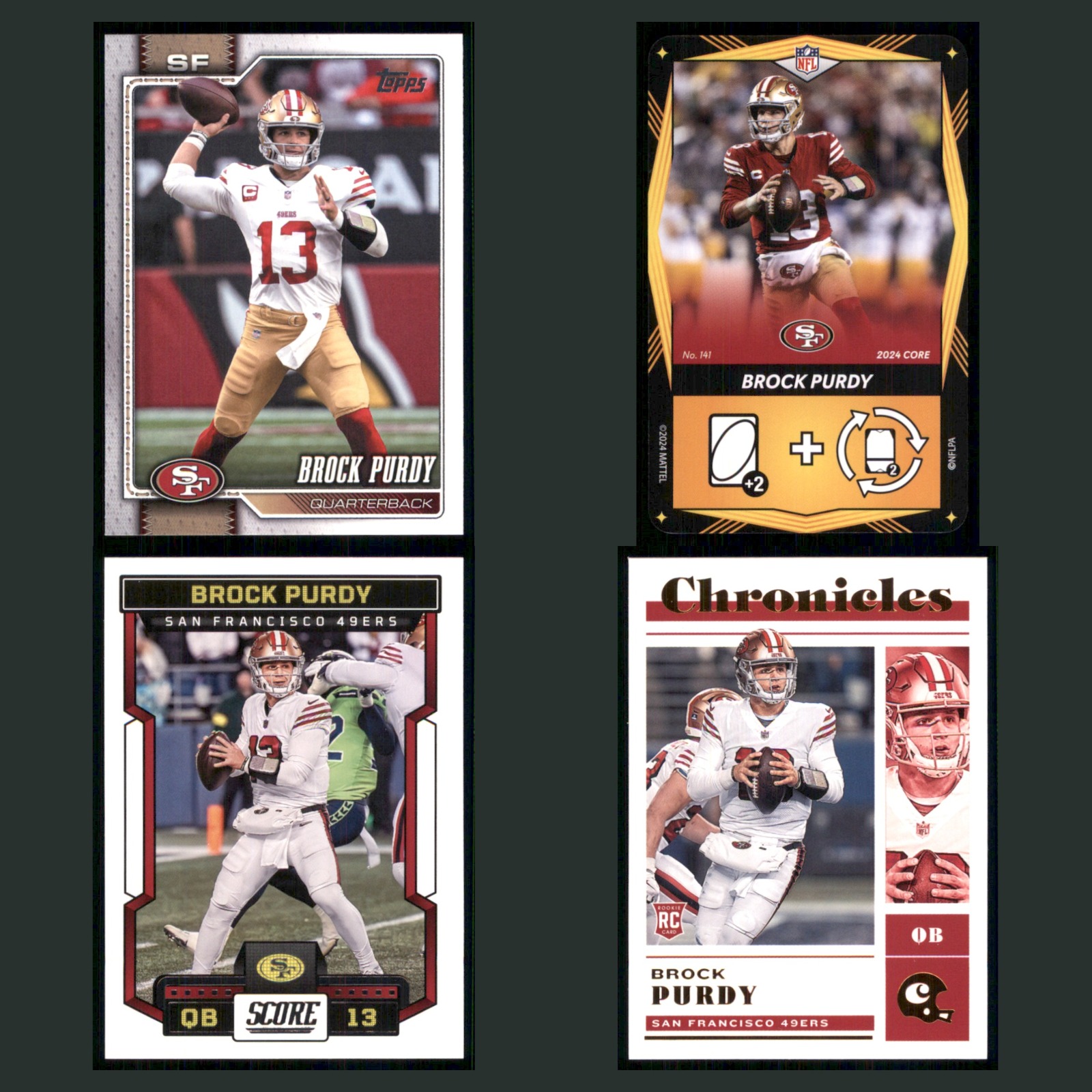 Brock Purdy Lot 4 Football Cards 2026 Topps Flagship Football Set Collection NFL card scans. Overall card condition is Near Mint.