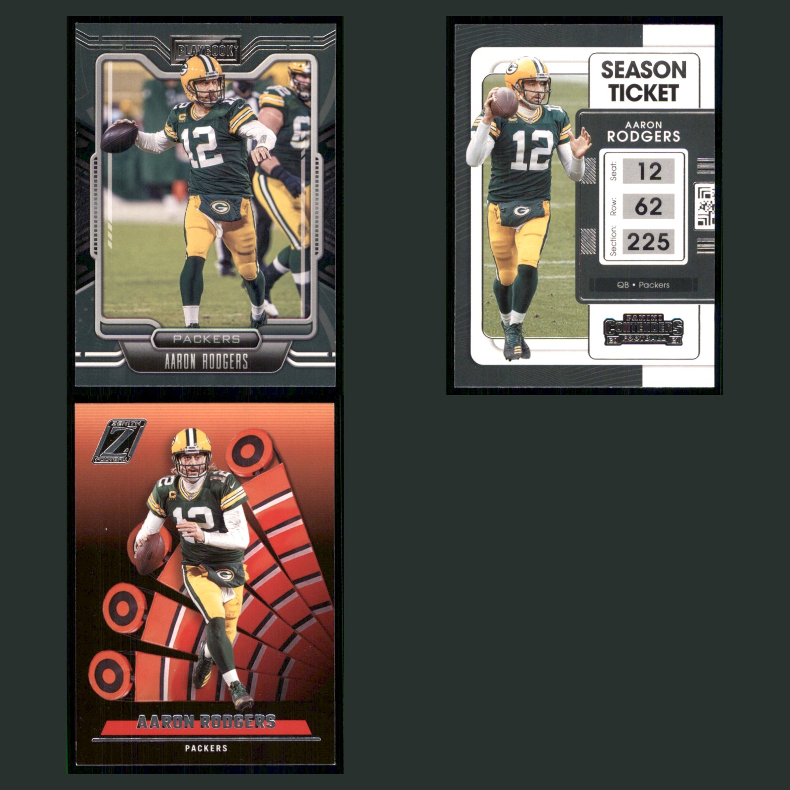Aaron Rodgers Lot 3 Football Cards 2021 Panini Playbook Set Collection NFL NM card scans. Overall card condition is Near Mint.