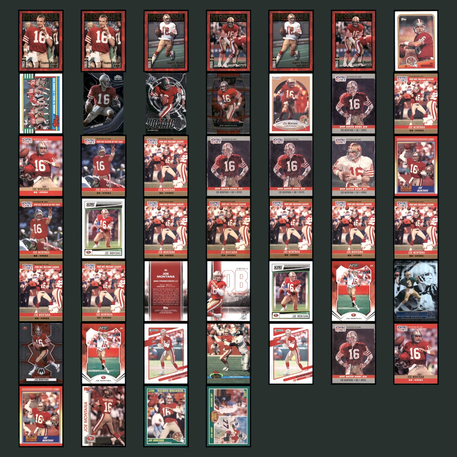 Joe Montana Lot 46 Football Cards 1999 Upper Deck Chronicles San Francisco 49ers card scans. Overall card condition is Near Mint.