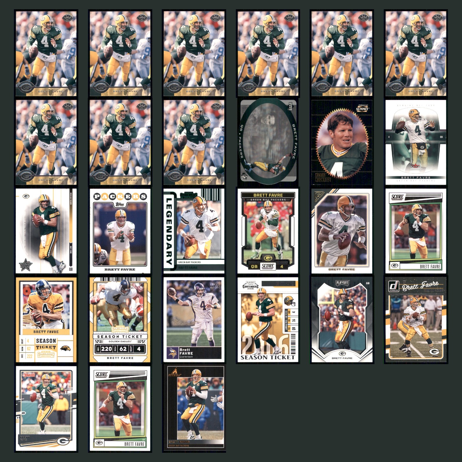 Brett Favre Lot 27 Football Cards 1996 Donruss Green Bay Packers Set Collection card scans. Overall card condition is Near Mint.
