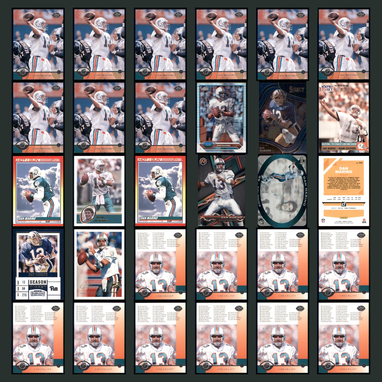 Dan Marino Lot 30 Football Cards 1996 Donruss Miami Dolphins Set Collection NFL card scans. Overall card condition is Near Mint.