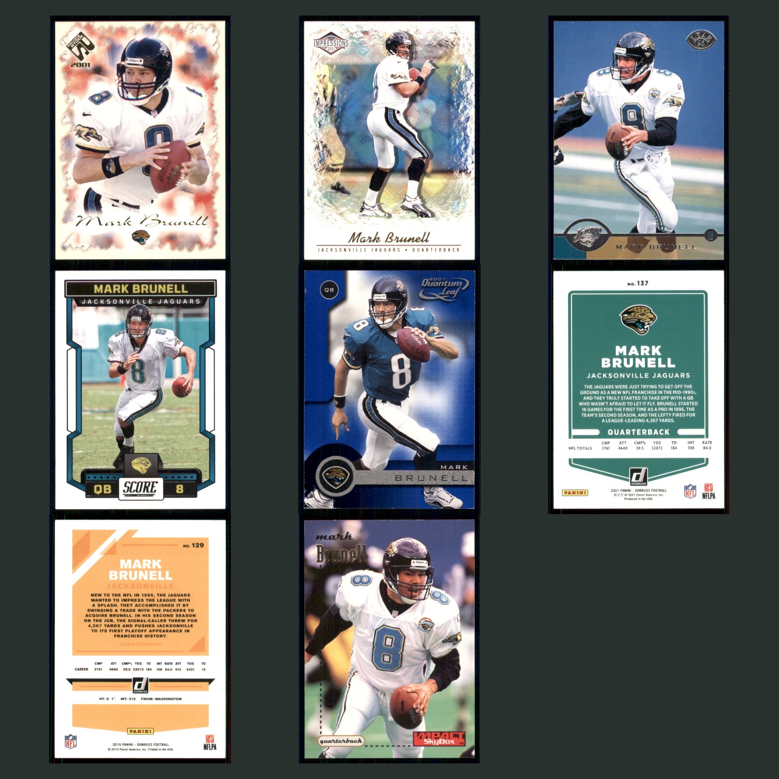 Mark Brunell Lot 8 Football Cards 2001 Pacific Private Stock Jaguars Set NFL NM card scans. Overall card condition is Near Mint.